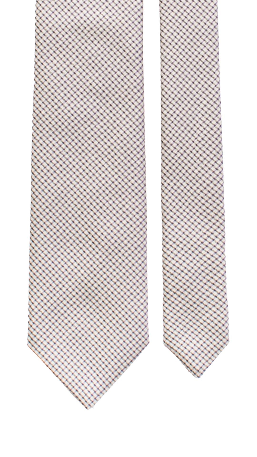 Cravatta in Seta Cotone Grigio Chiaro a Quadri Viola Nero 7498 Made in Italy Graffeo Cravatte Pala