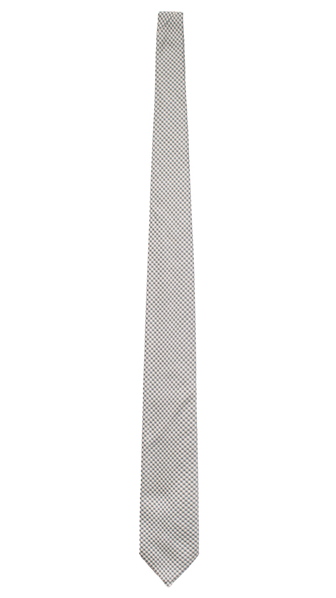 Cravatta in Seta Cotone Pied de Poule Bianco Sporco Azzurro Polvere Grigio Scuro 7448 Made in Italy Graffeo Cravatte Intera