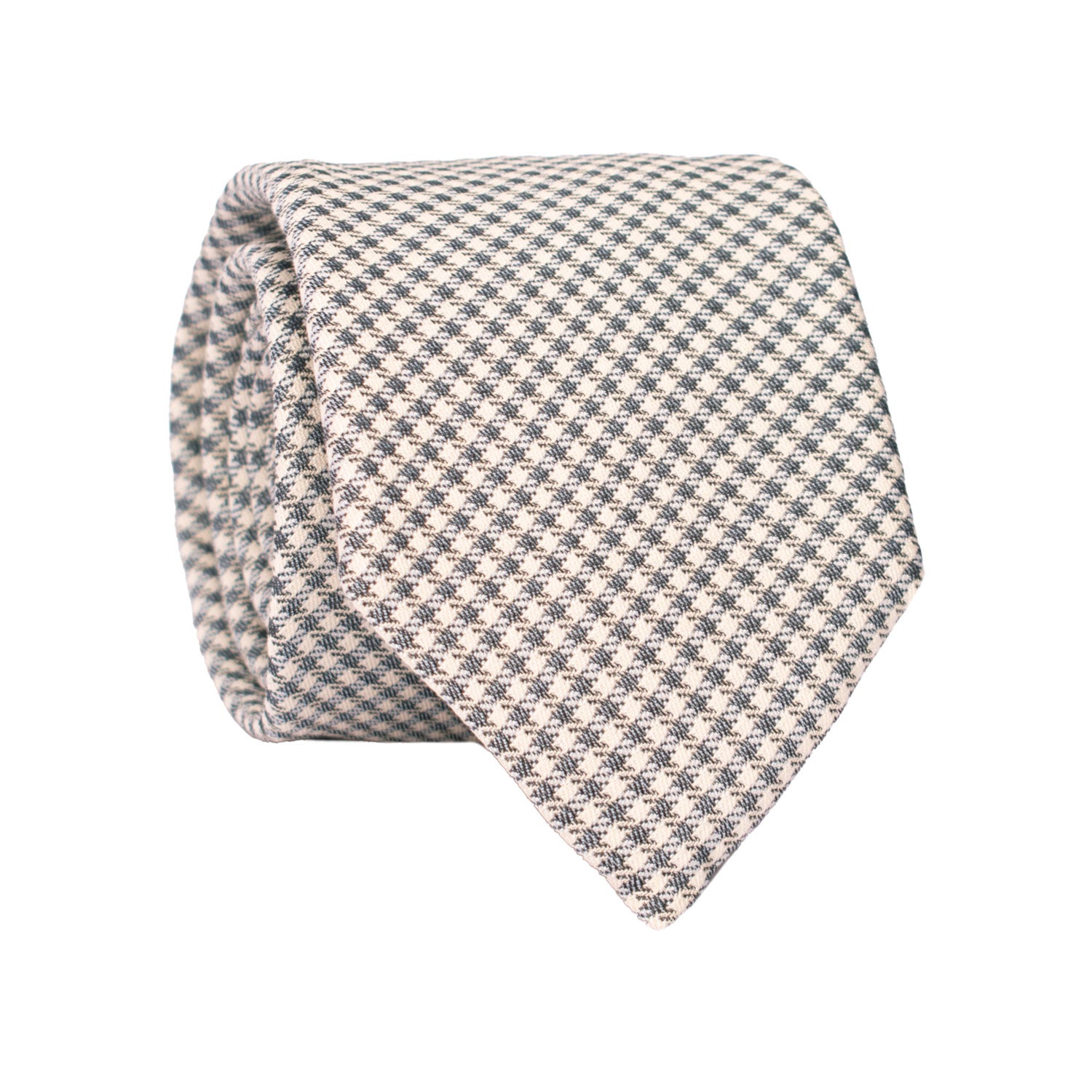 Cravatta in Seta Cotone Pied de Poule Bianco Sporco Azzurro Polvere Grigio Scuro 7448 Made in Italy Graffeo Cravatte Rotolo