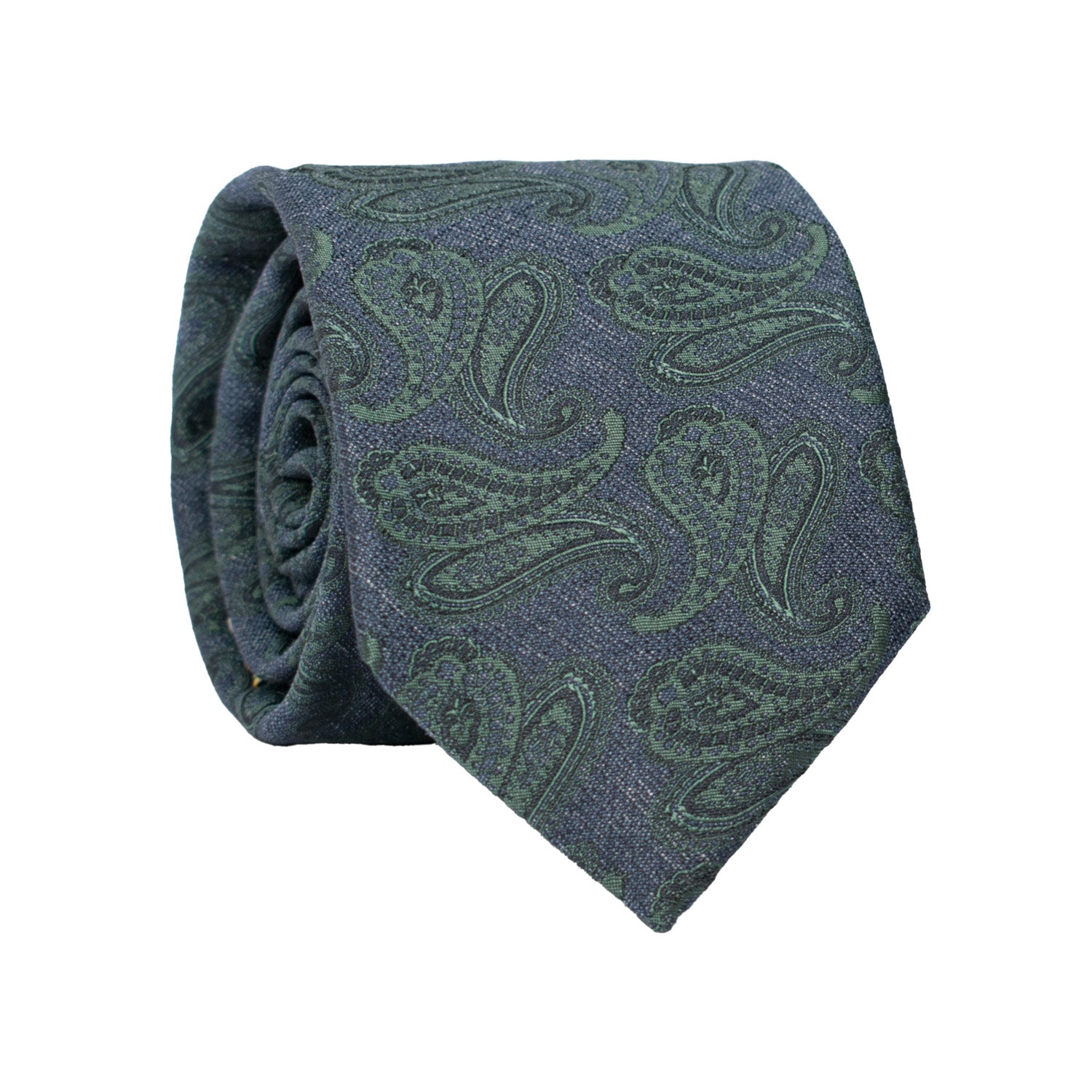 Cravatta in Seta Lino Avio Paisley Verdi 7463 Made in Italy Graffeo Cravatte Rotolo