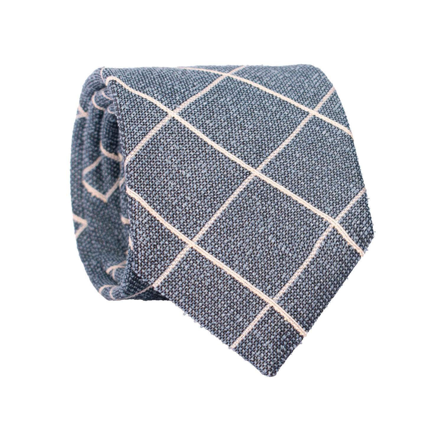 Cravatta in Seta Lino Avio a Quadri Color Crema 7492 Made in Italy Graffeo Cravatte Rotolo
