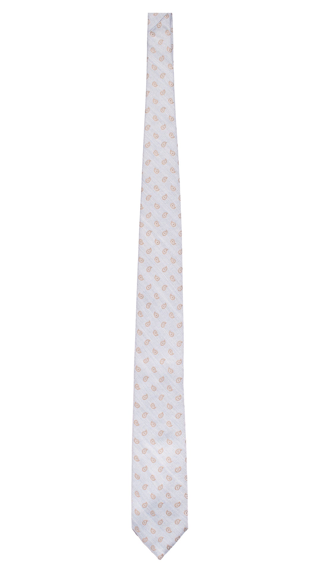 Cravatta in Seta Lino Azzurro Polvere Paisley Beige AN7425 Made in Italy Graffeo Cravatte Intera