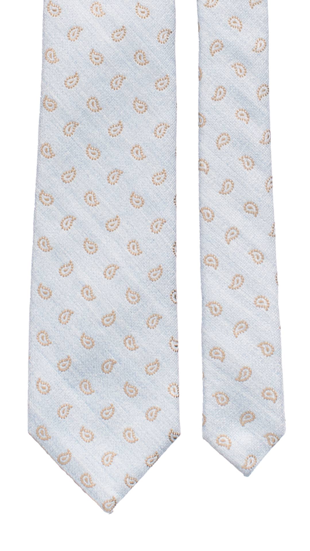 Cravatta in Seta Lino Azzurro Polvere Paisley Beige AN7425 Made in Italy Graffeo Cravatte Pala