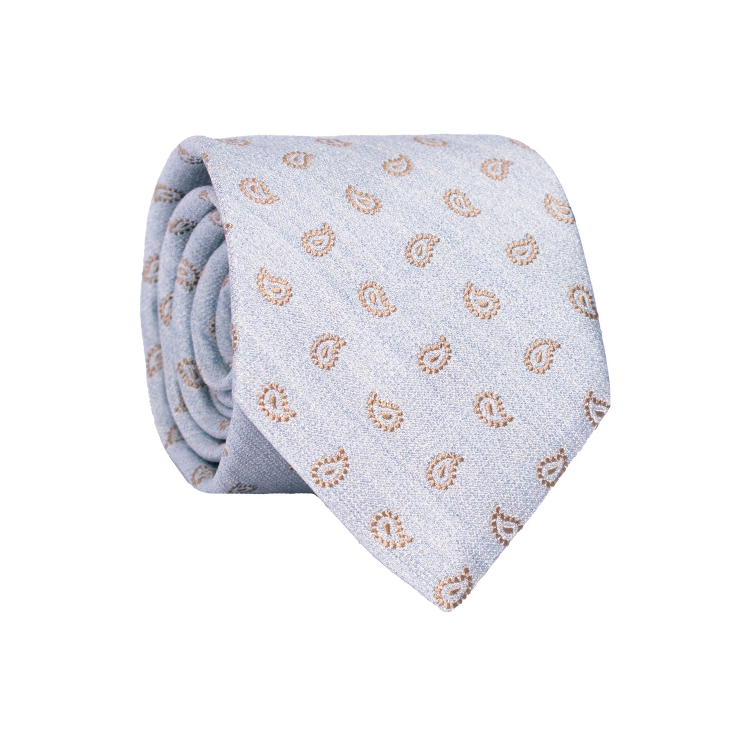 Cravatta in Seta Lino Azzurro Polvere Paisley Beige AN7425 Made in Italy Graffeo Cravatte Rotolo