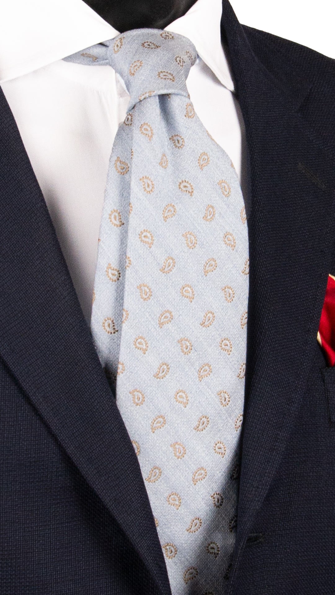 Cravatta in Seta Lino Azzurro Polvere Paisley Beige AN7425 Made in Italy Graffeo Cravatte