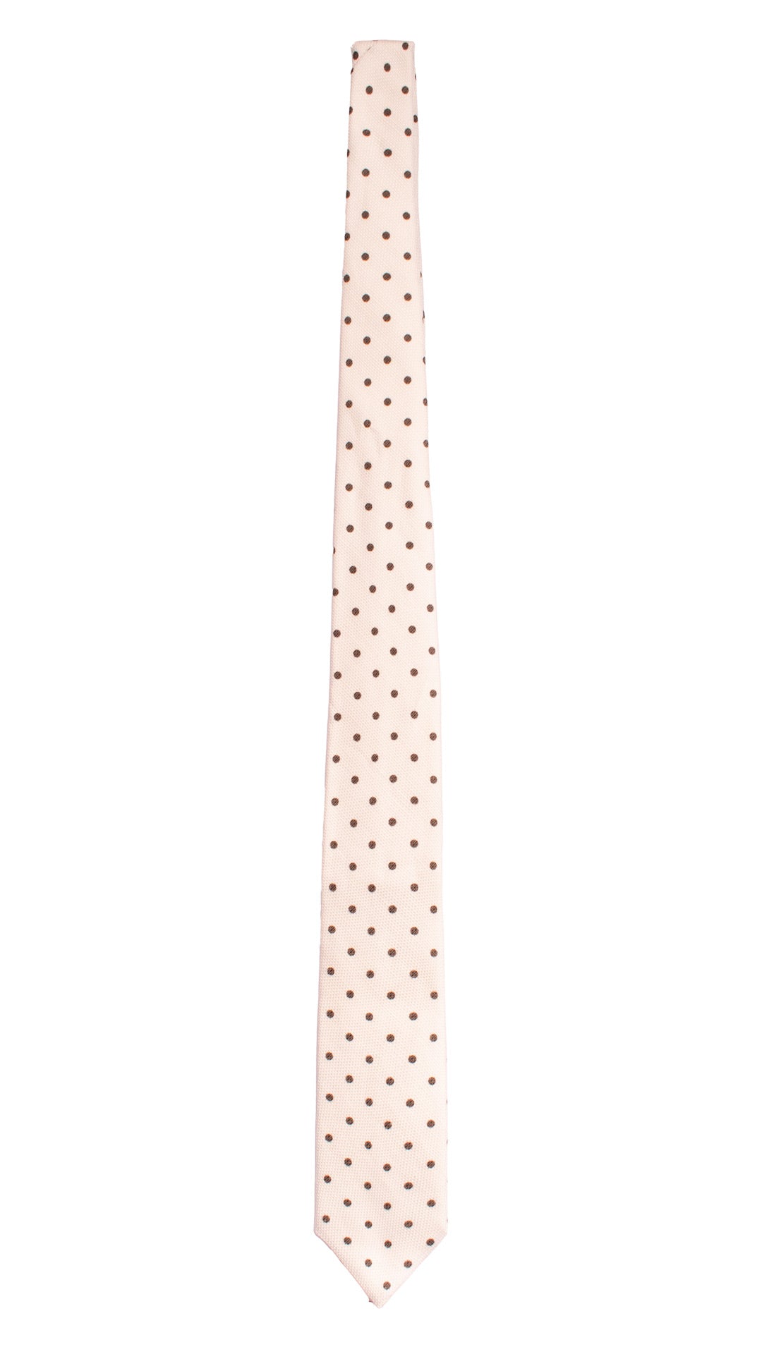 Cravatta in Seta Lino Bianco Panna a Pois Marrone Bruciato 7633 Made in Italy Graffeo Cravatte Intera