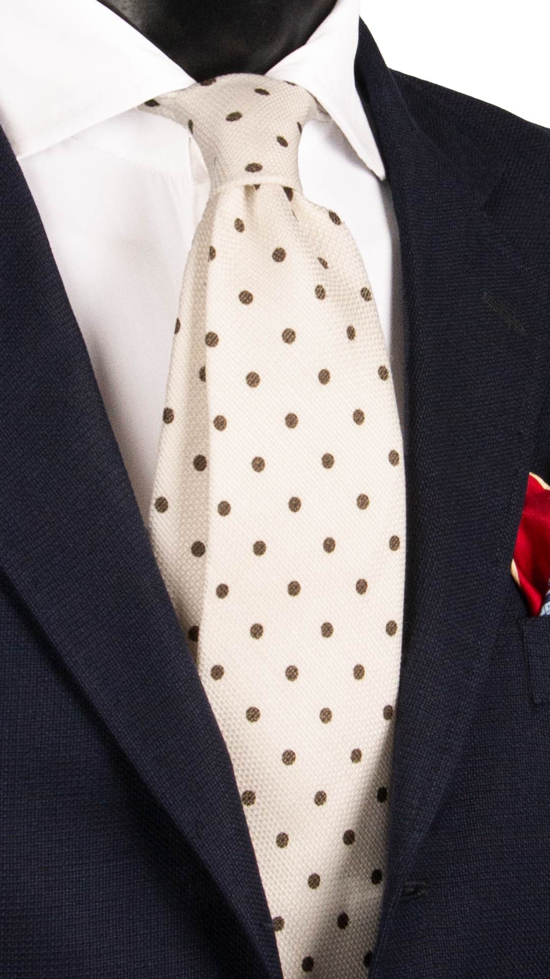 Cravatta in Seta Lino Bianco Panna a Pois Marrone Bruciato 7633 Made in Italy Graffeo Cravatte
