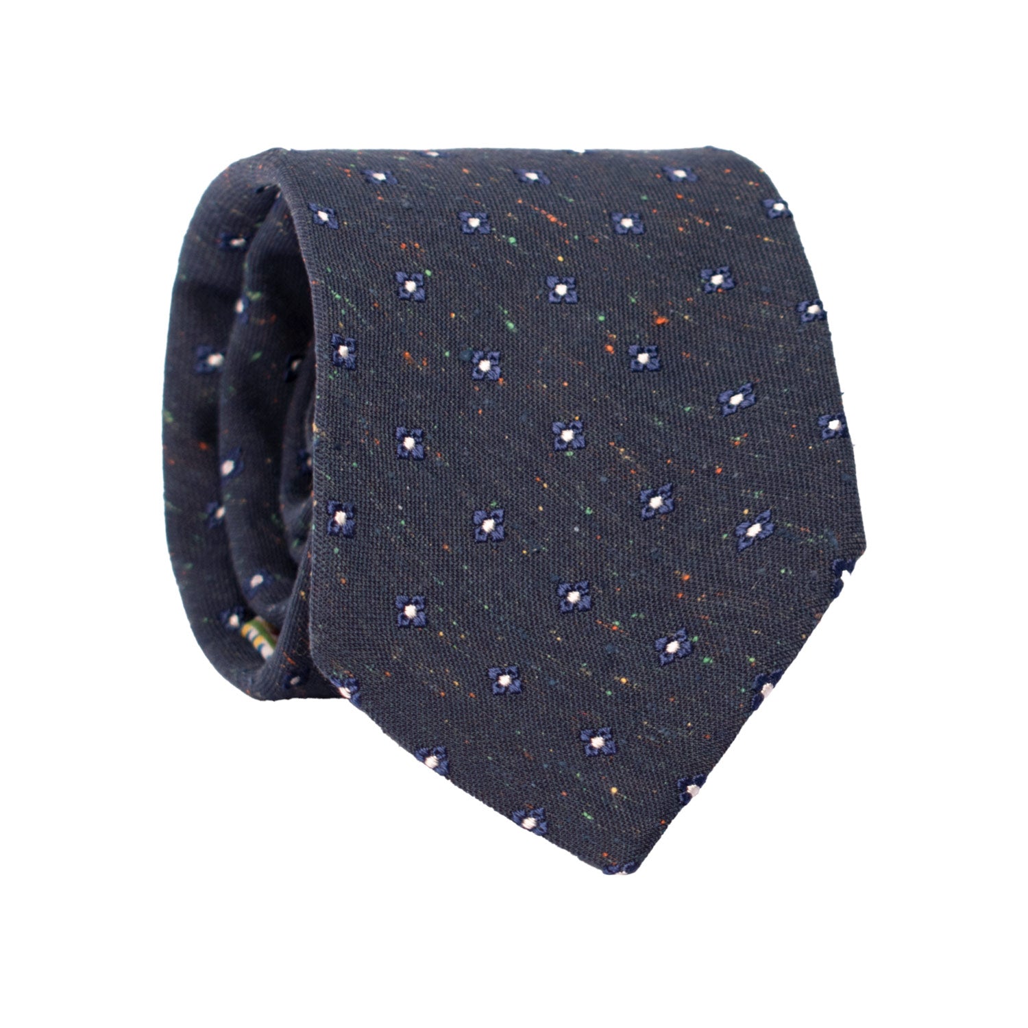 Cravatta in Seta Lino Blu Fantasia Bianca Effetto Tweed AN7510 Made in Italy Graffeo Cravatte Rotolo