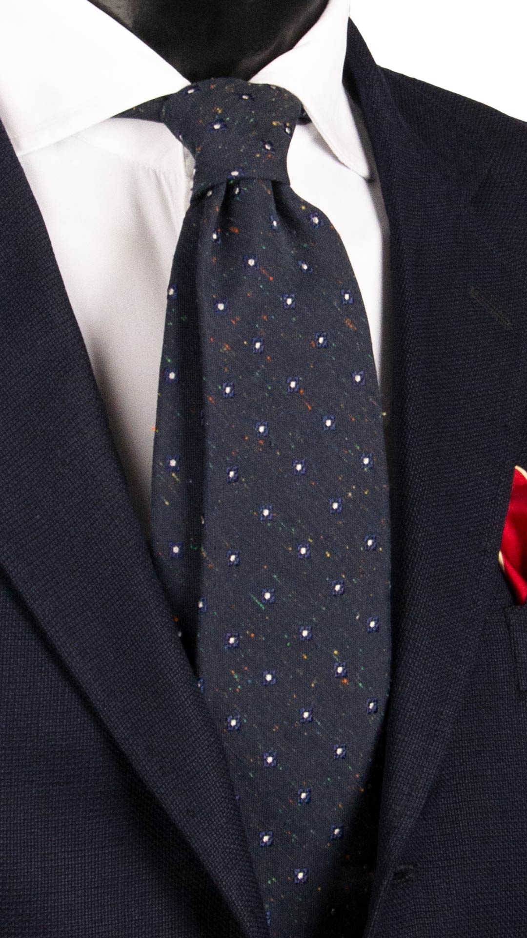 Cravatta in Seta Lino Blu Fantasia Bianca Effetto Tweed AN7510 Made in Italy Graffeo Cravatte