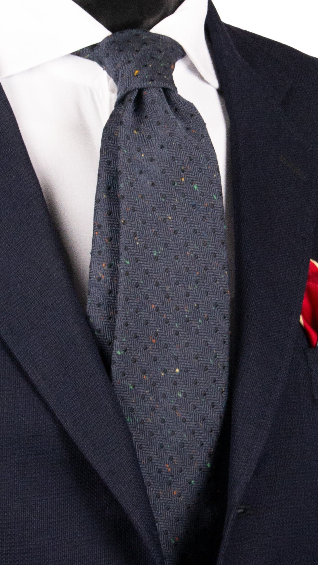 Cravatta in Seta Lino Blu a Pois Neri Effetto Tweed Multicolor 7415 Made in Italy Graffeo Cravatte
