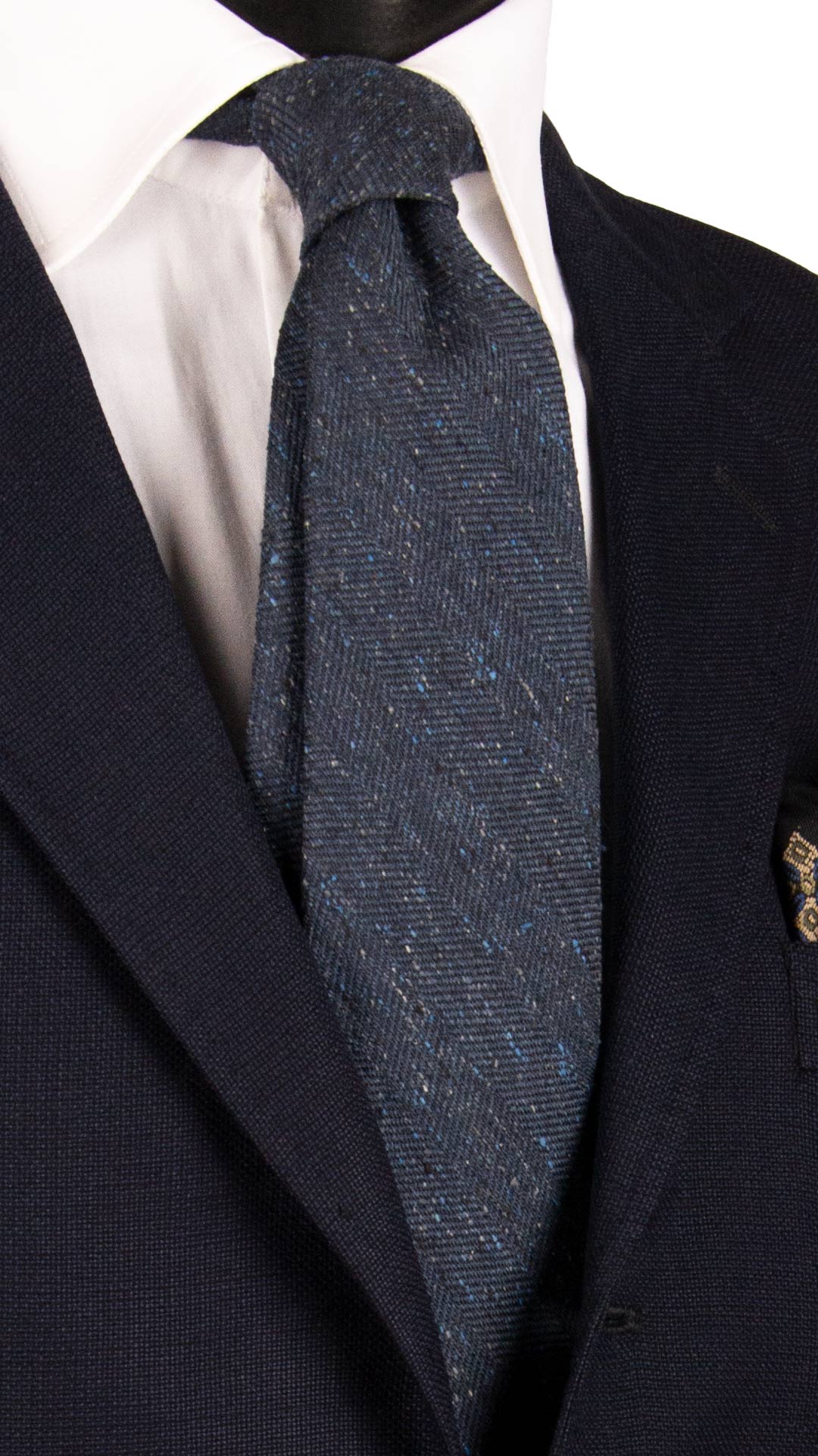 Cravatta-in-Seta-Lino-Blu-Lisca-di-Pesce-Effetto-Tweed-Multicolor-7116