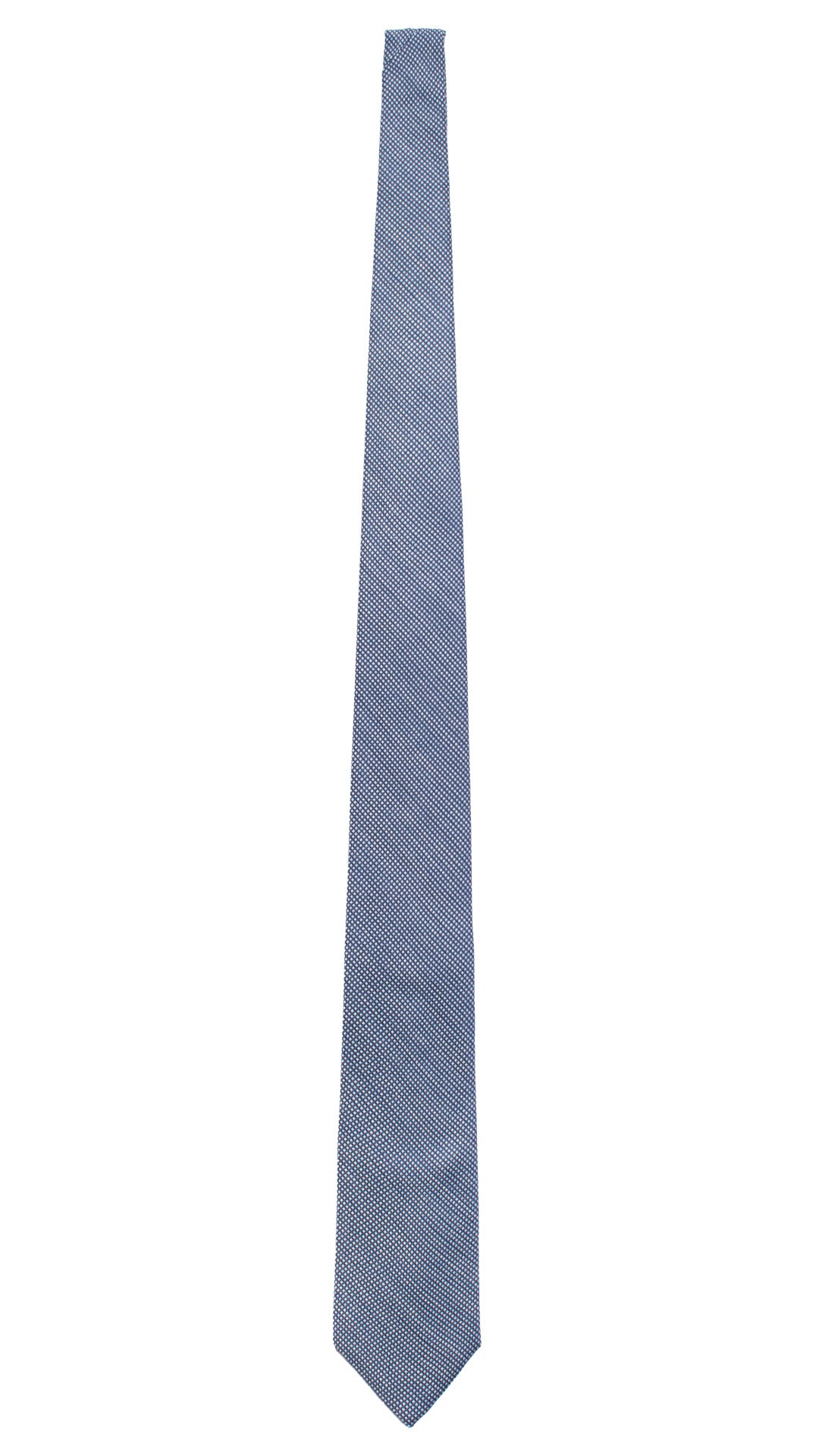 Cravatta in Seta Lino Blu Punto a Spillo Celeste 7504 Made in Italy Graffeo Cravatte Intera