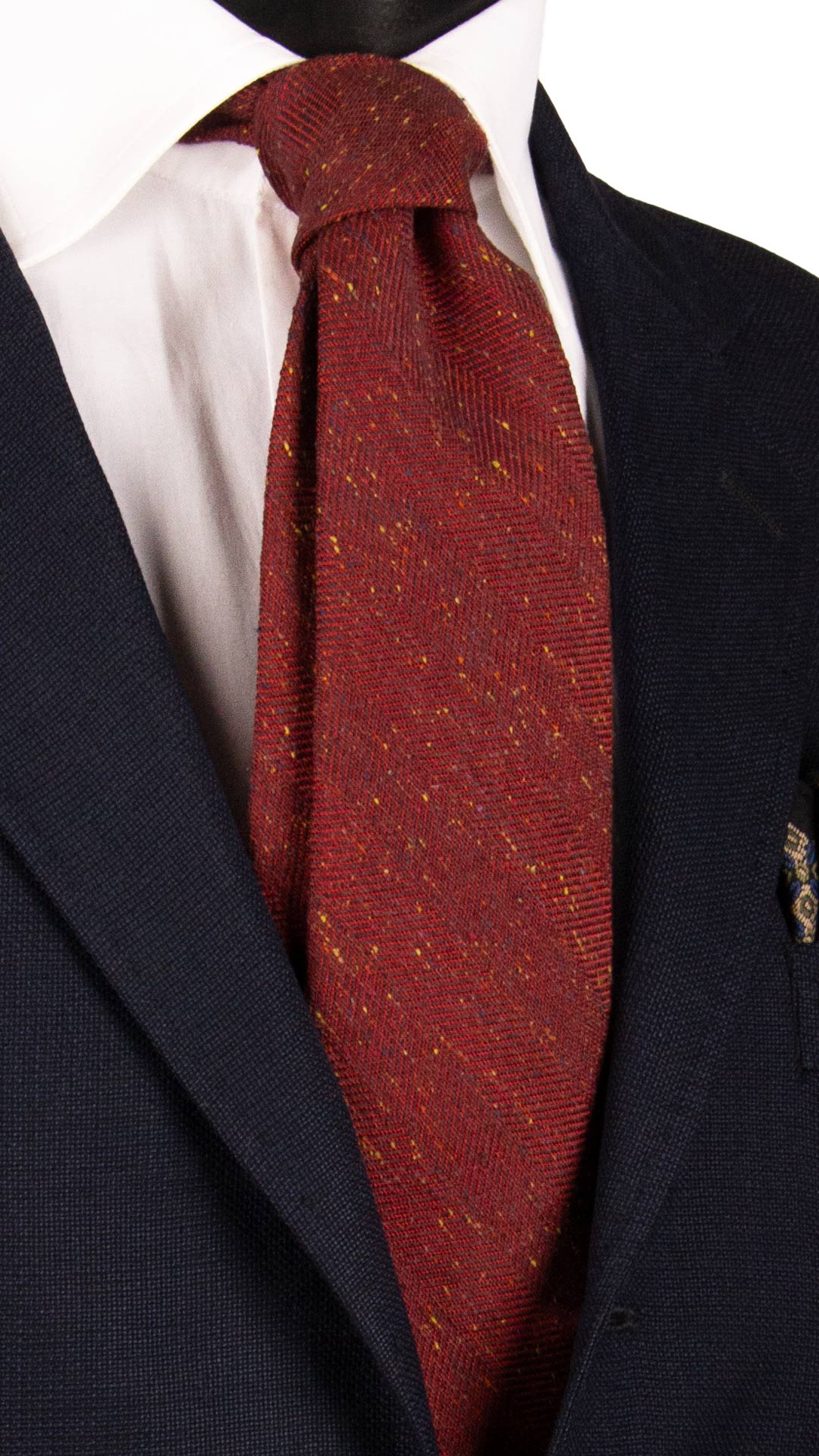 Cravatta-in-Seta-Lino-Bordeaux-Lisca-di-Pesce-Blu-Effetto-Tweed-Multicolor-7112