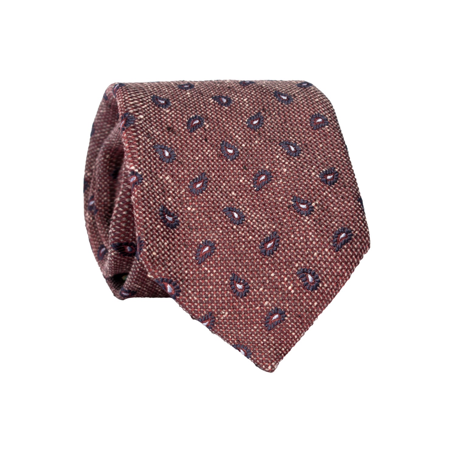 Cravatta in Seta Lino Borgogna Grigio Paisley Blu Celeste Effetto Tweed 7428 Made in Italy Graffeo Cravatte Rotolo