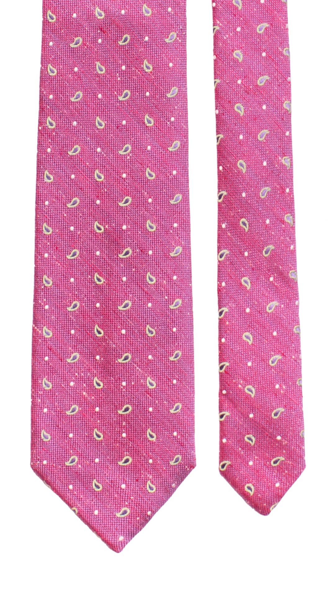 Cravatta in Seta Lino Color Orchidea Paisley Verde Mela Viola AN7427 Made in Italy Graffeo Cravatte Pala