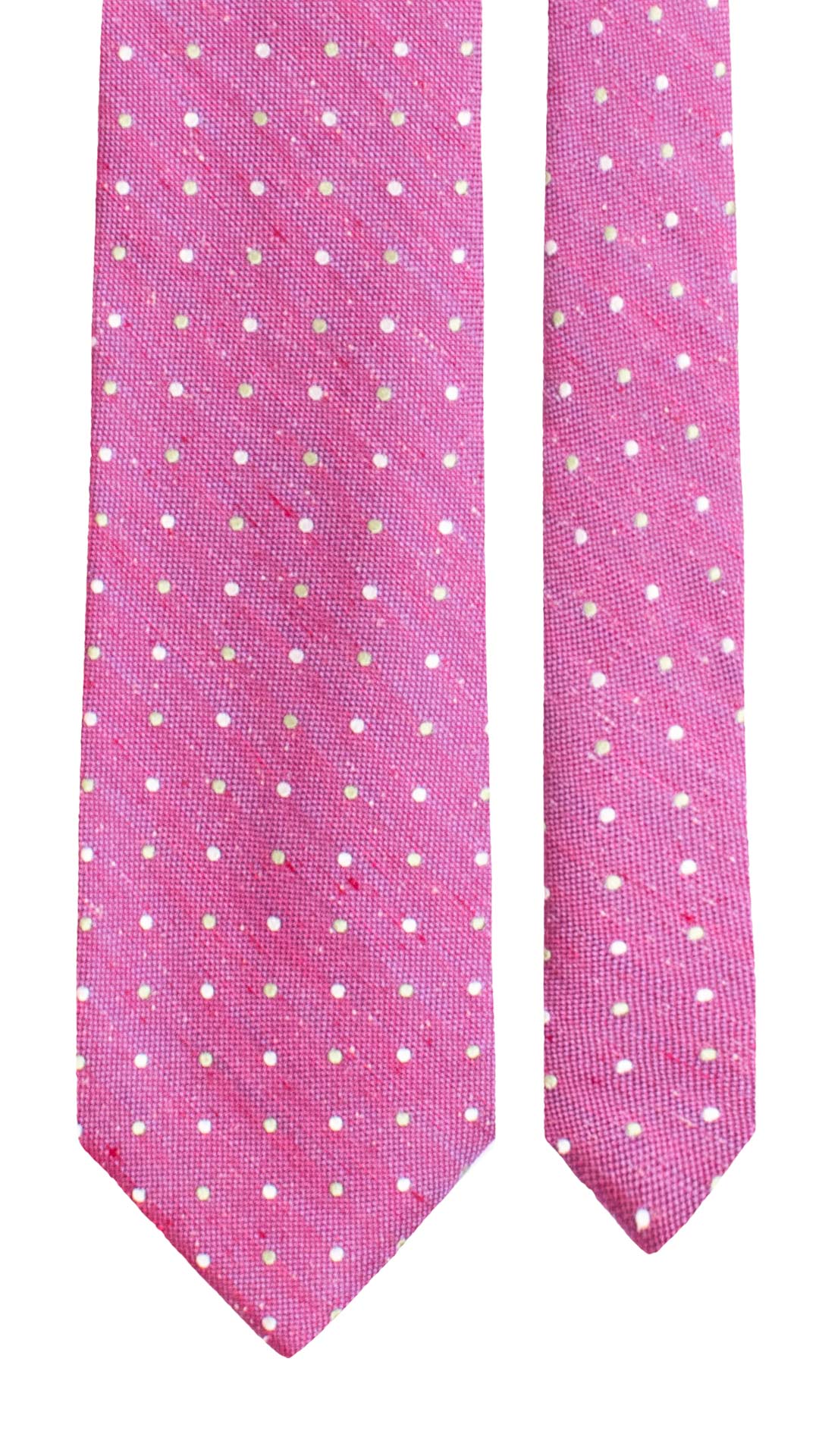 Cravatta in Seta Lino Fucsia a Pois Verdi Bianchi Effetto Tweed 7742 Made in Italy Graffeo Cravatte Pala