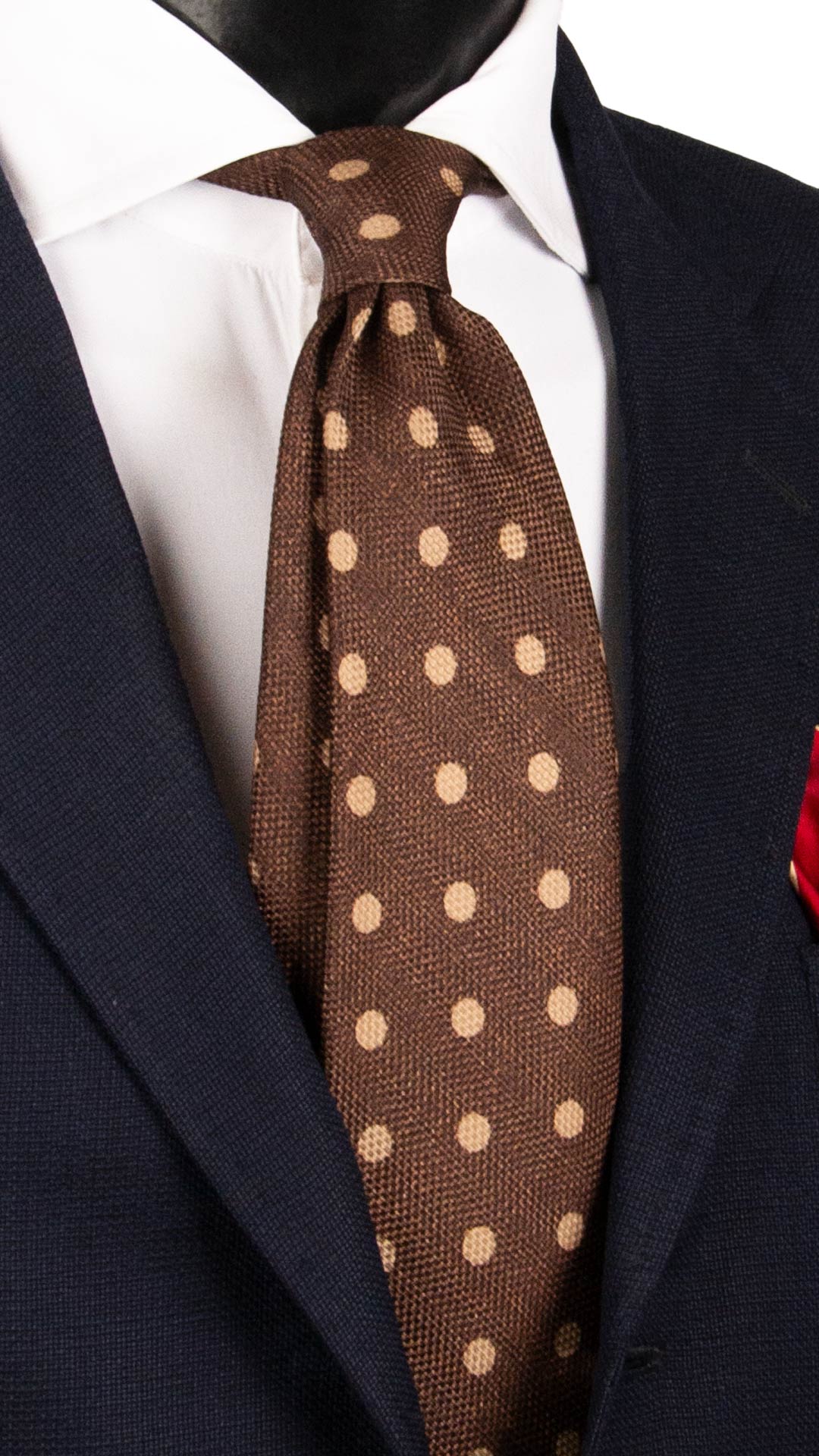 Cravatta in Seta Lino Marrone a Pois Beige AN7515 Made in Italy Graffeo Cravatte