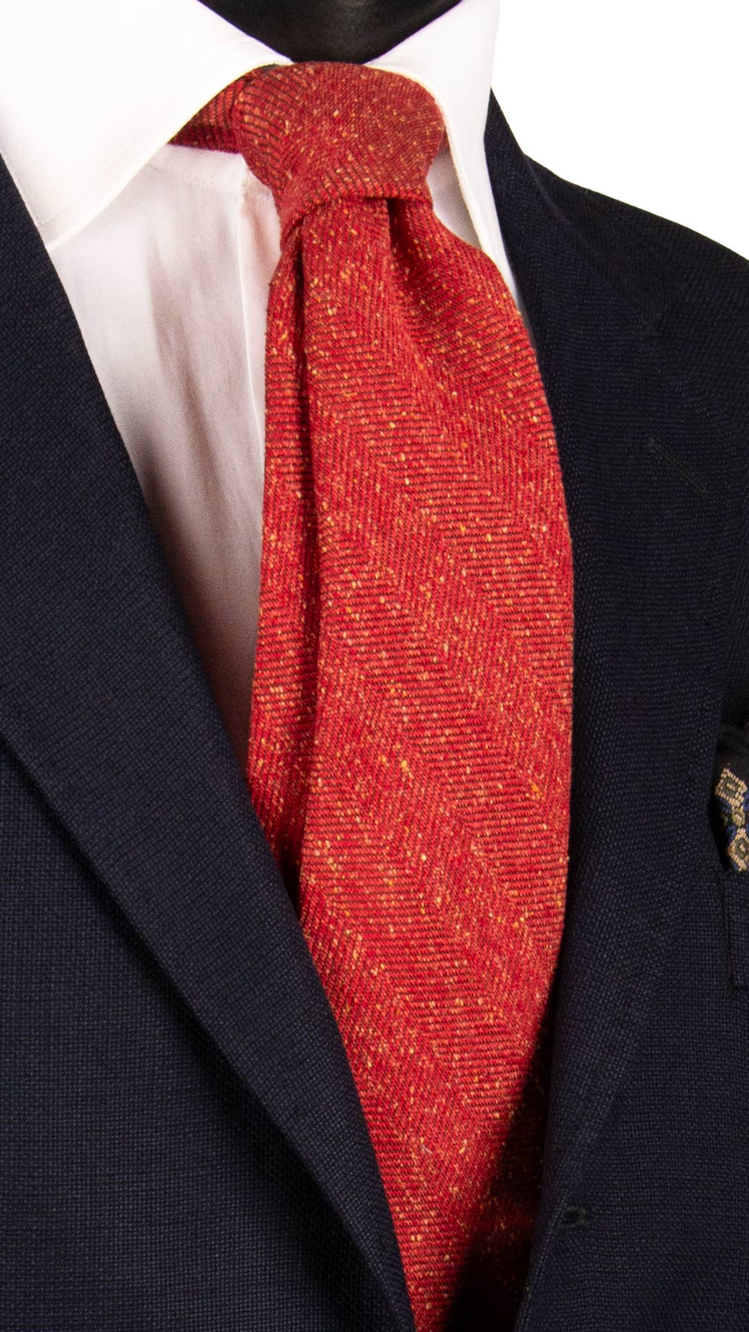 Cravatta-in-Seta-Lino-Rossa-Lisca-di-Pesce-Marrone-Effetto-Tweed-Multicolor-7115