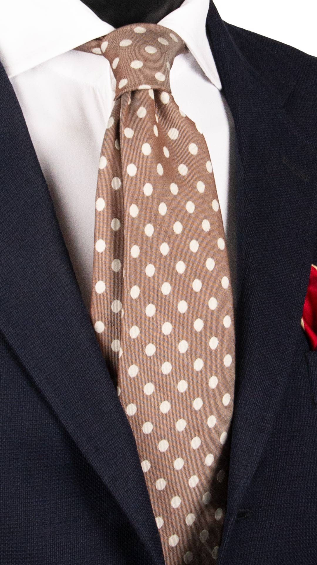 Cravatta in Seta Lino Tortora a Pois Color Crema 7437 Made in Italy Graffeo Cravatte