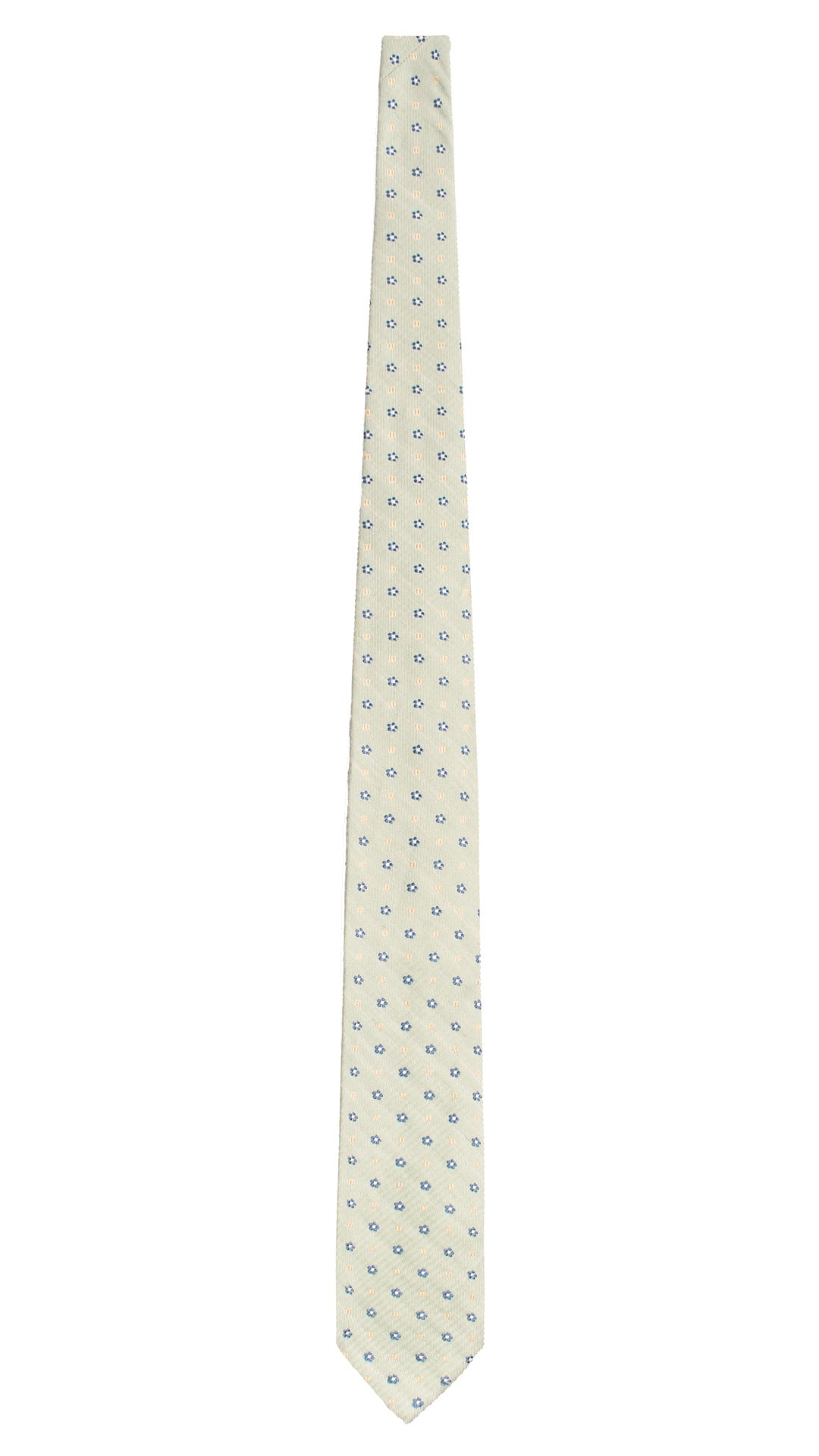 Cravatta in Seta Lino Verde Fantasia Blu Navy Bianco Beige 7667 Made in Italy Graffeo Cravatte Intera