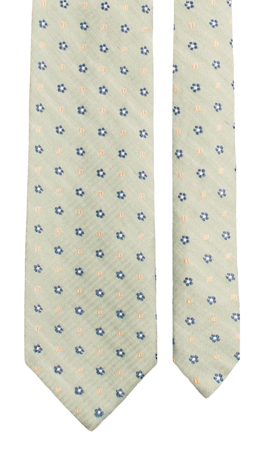 Cravatta in Seta Lino Verde Fantasia Blu Navy Bianco Beige 7667 Made in Italy Graffeo Cravatte Pala