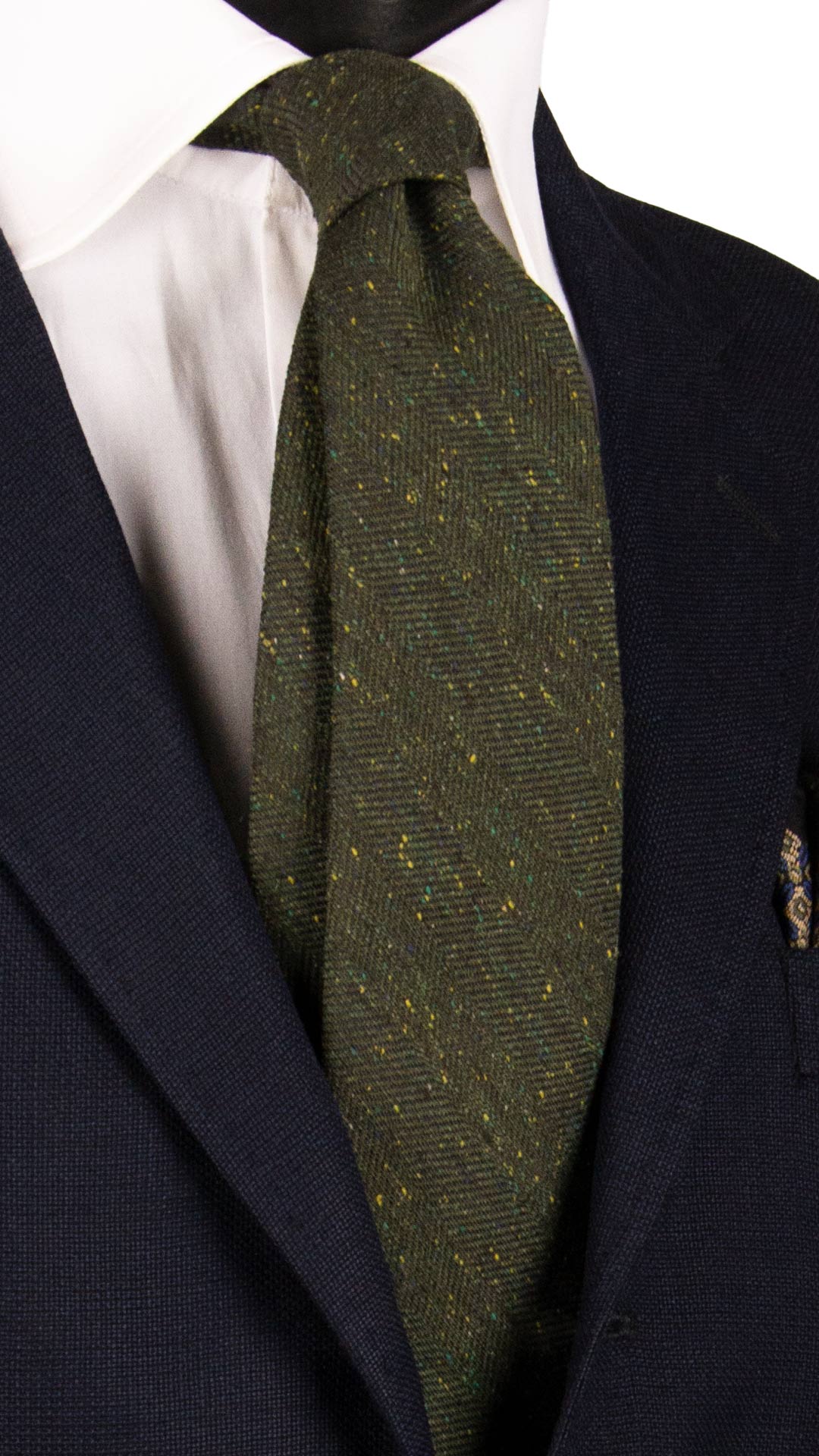 Cravatta-in-Seta-Lino-Verde-Lisca-di-Pesce-Blu-Effetto-Tweed-Multicolor-7111