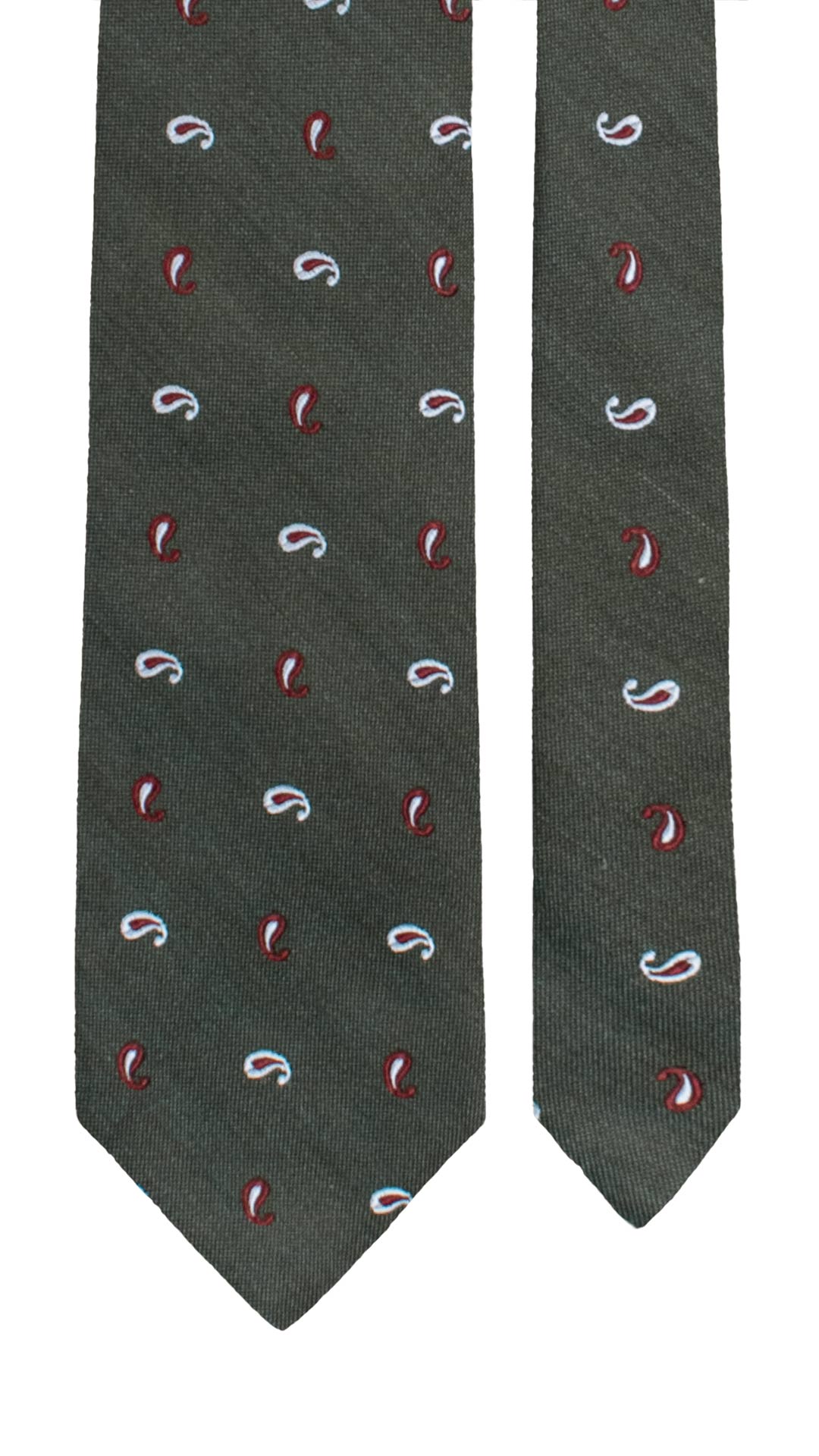 Cravatta in Seta Lino Verde Paisley Celeste Bordeaux AN7782 Made in Italy Graffeo Cravatte Pala