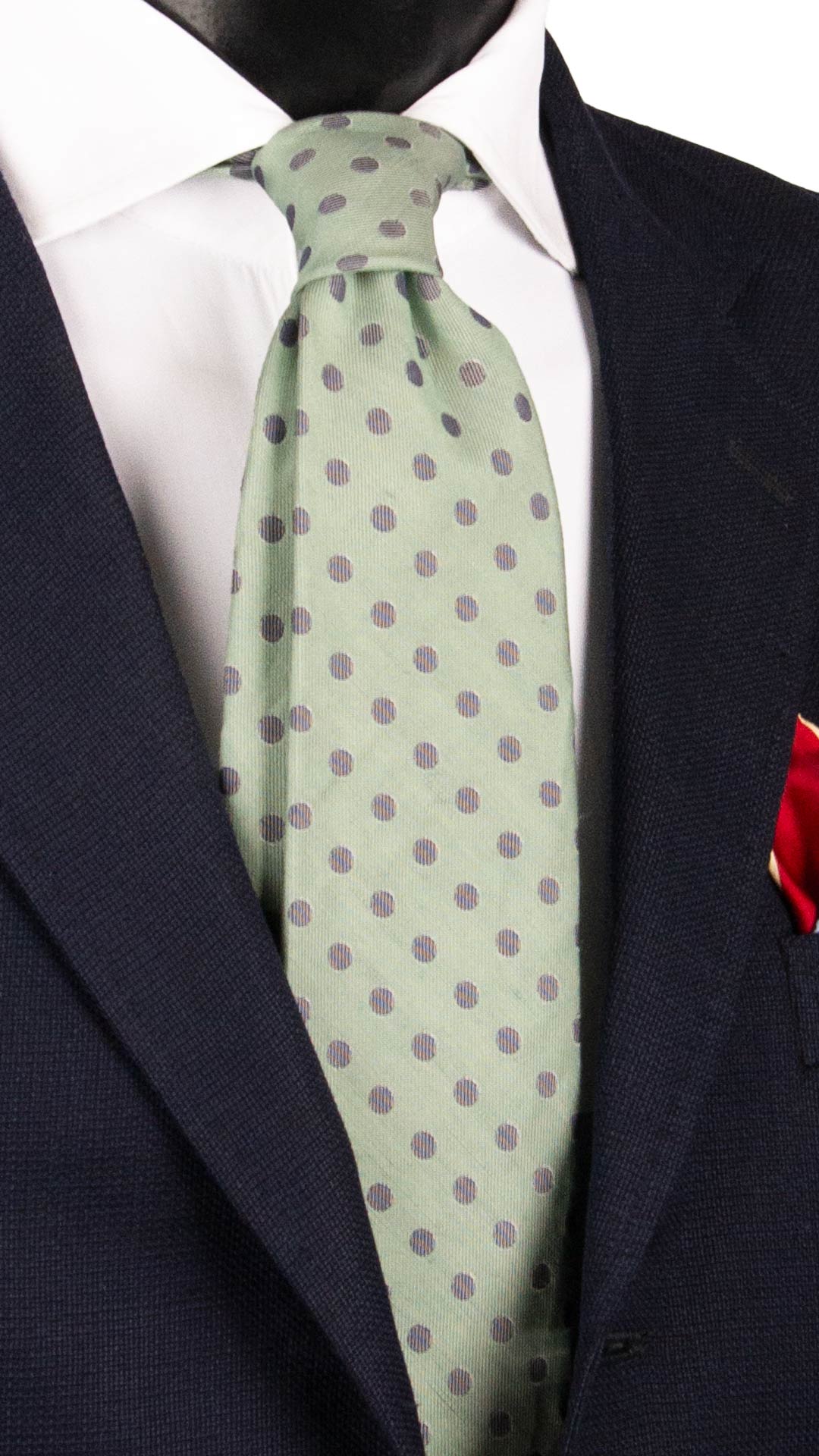 Cravatta in Seta Lino Verde a Pois Avio 7608 Made in Italy Graffeo Cravatte