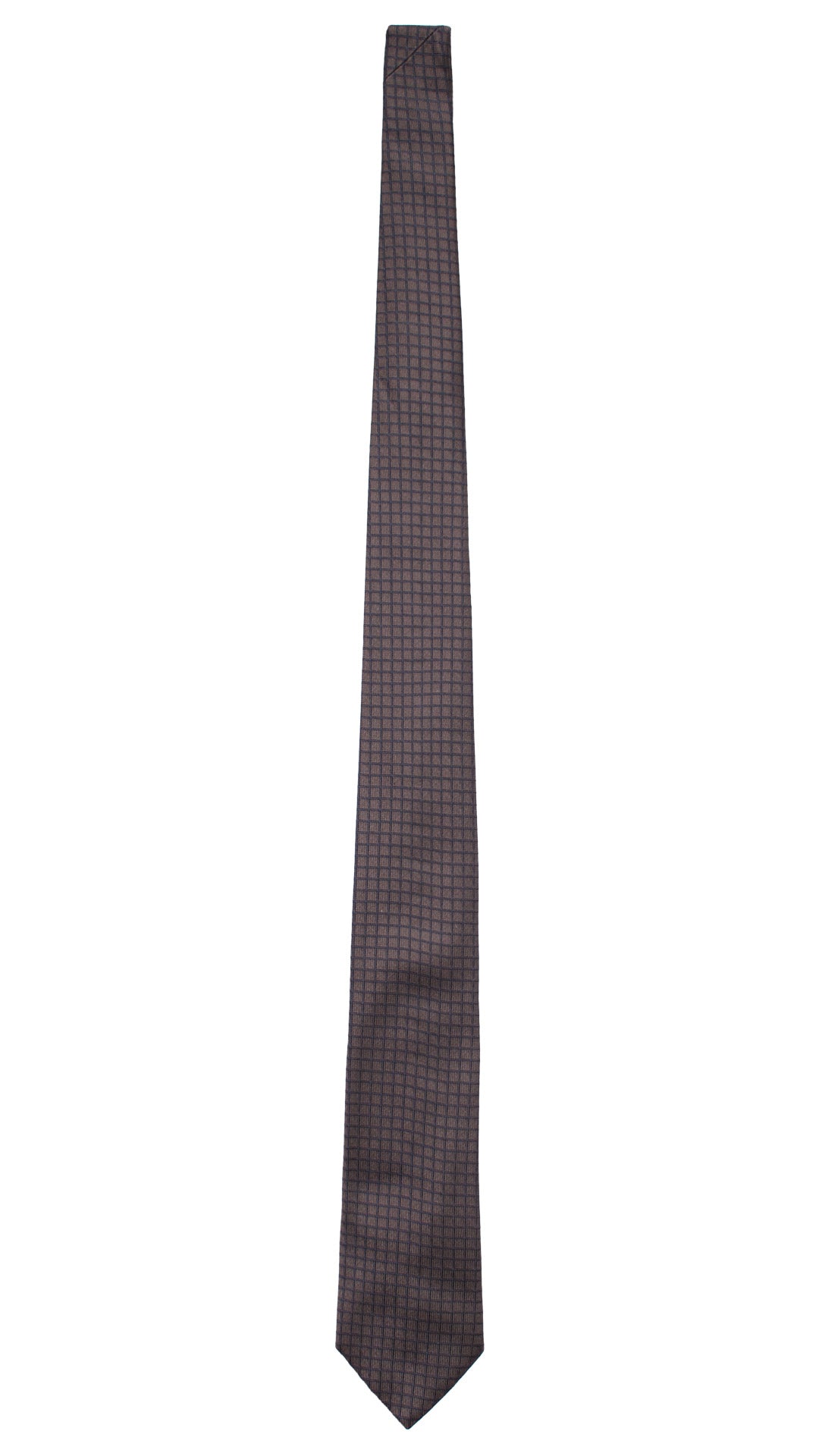 Cravatta in Seta Marrone a Quadri Blu 7465 Made in Italy Graffeo Cravatte Intera