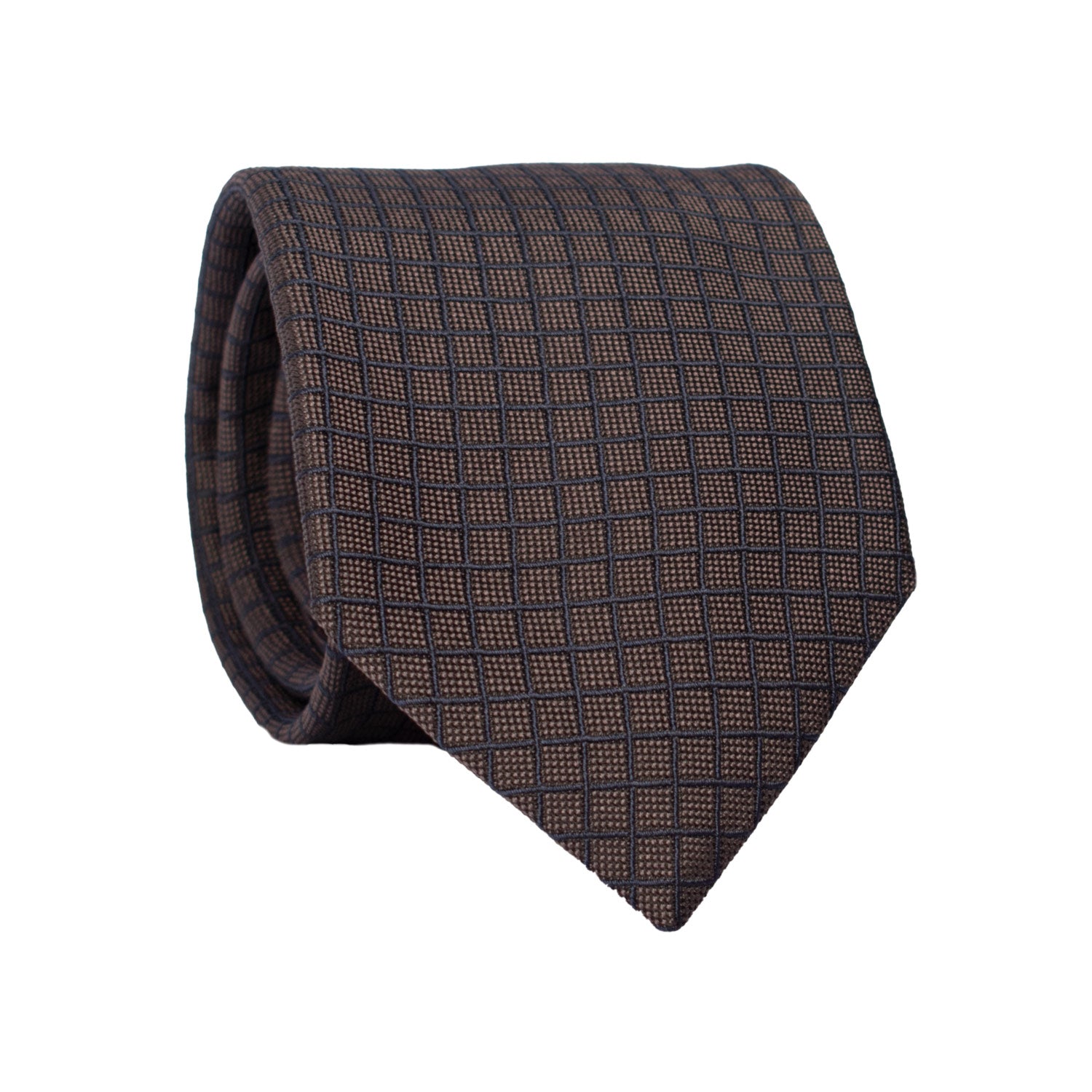 Cravatta in Seta Marrone a Quadri Blu 7465 Made in Italy Graffeo Cravatte Rotolo