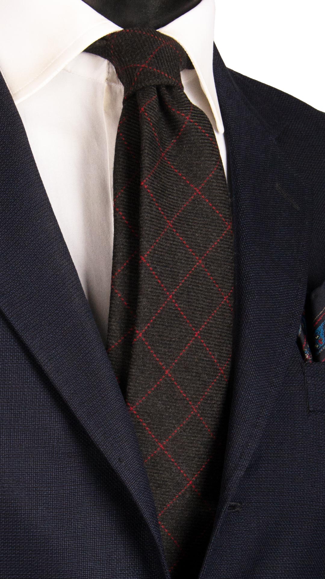 Cravatta-a-Quadri-di-Cashmere-Nera-Rossa- L966