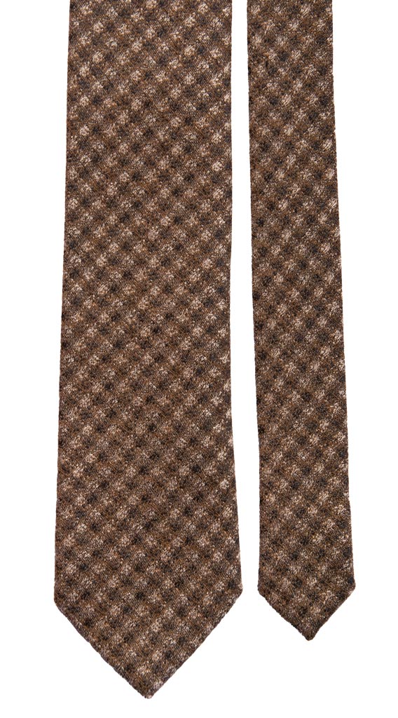 Cravatta-a-Quadri-di-Lana-Marrone-Blu-Grigio- L962