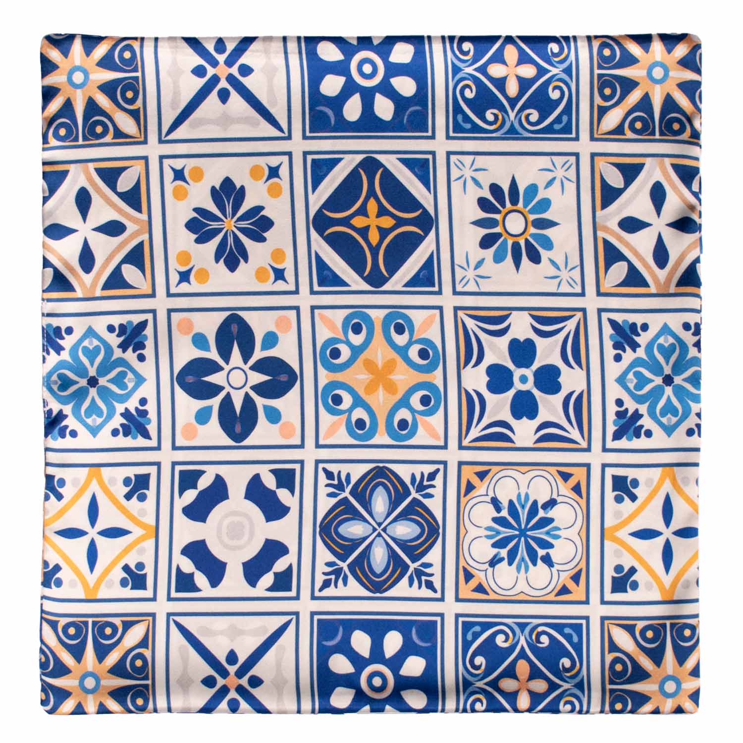 Fazzoletto da Taschino Siciliano Stampa di Raso Bianco con Maioliche Blu Arancione Celeste POCS17 Made in Italy Graffeo Cravatte