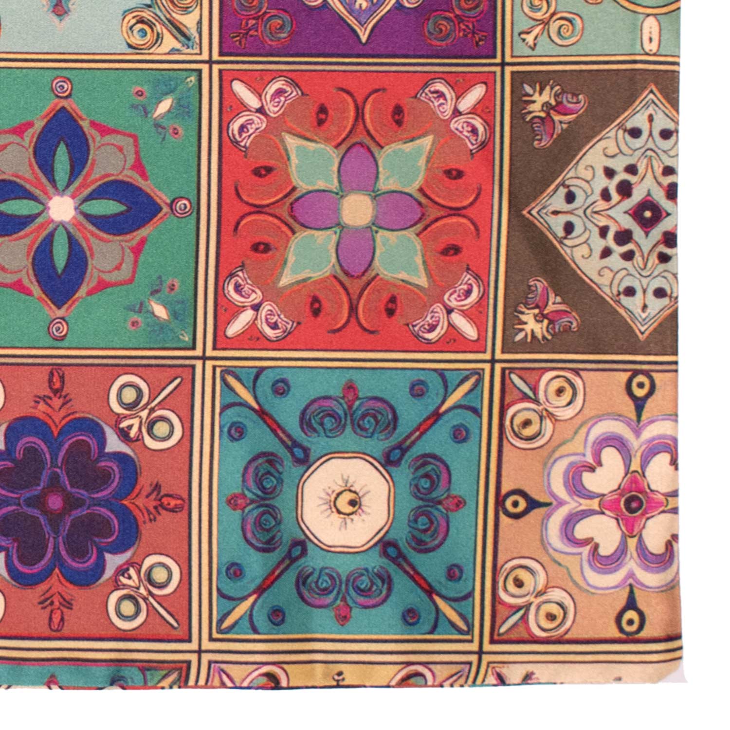 Fazzoletto da Taschino Siciliano Stampa di Raso con Maioliche Multicolor POCS13 Made in Italy Graffeo Cravatte Dettaglio