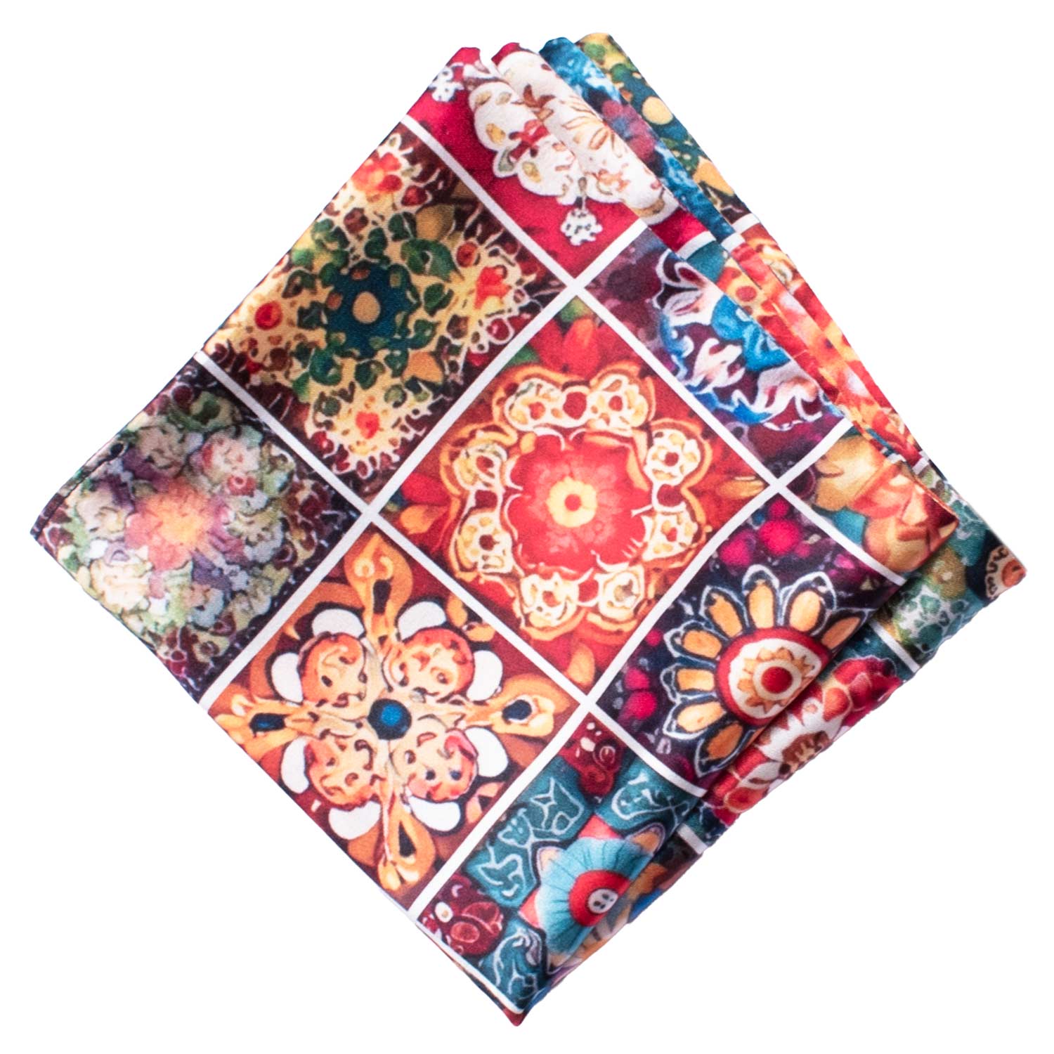 Fazzoletto da Taschino Siciliano Double-Face Stampa di Raso con Maioliche Multicolor POCS19 Made in Italy Graffeo Cravatte Rombo