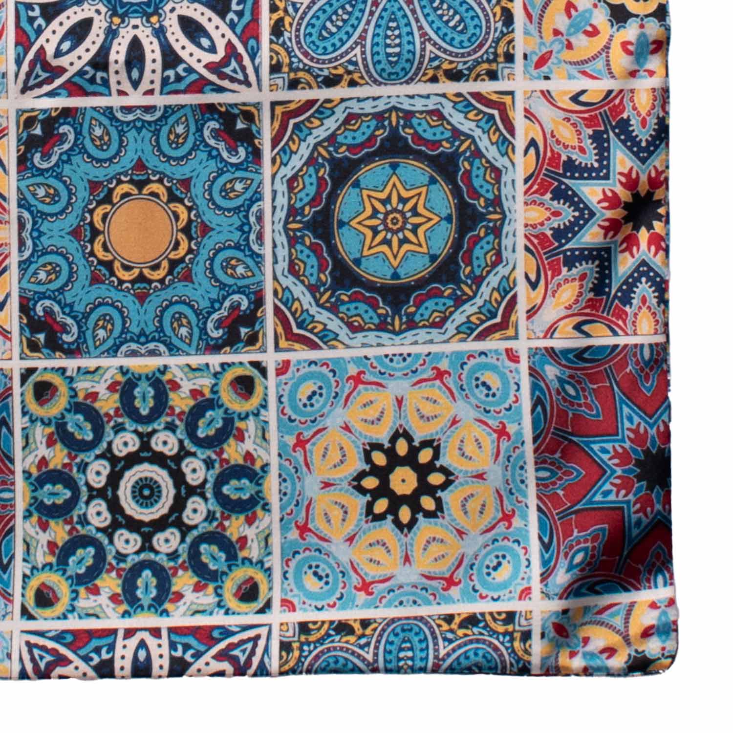 Fazzoletto da Taschino Siciliano Double-Face Stampa di Raso con Maioliche Multicolor POCS20 Made in Italy Dettaglio