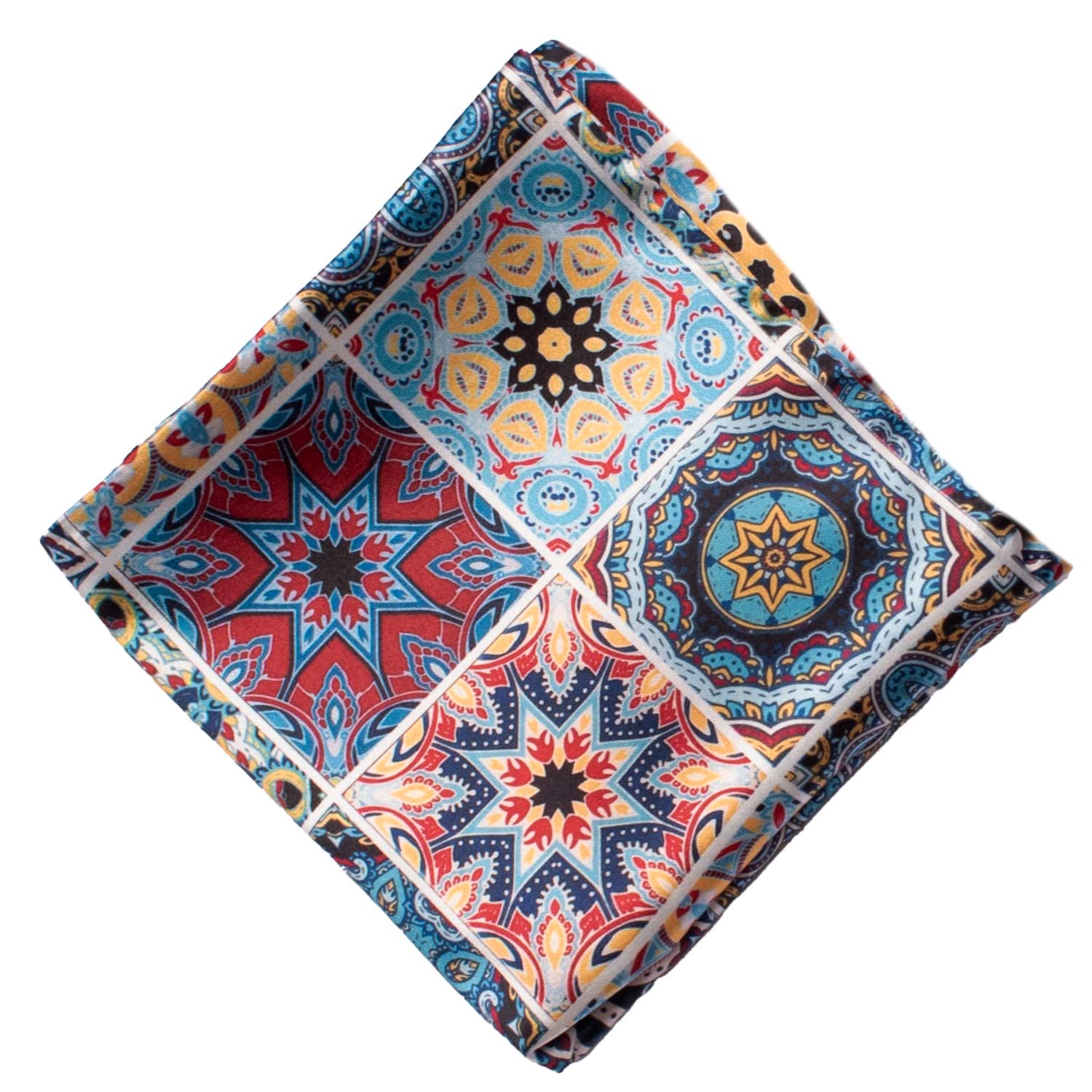 Fazzoletto da Taschino Siciliano Double-Face Stampa di Raso con Maioliche Multicolor POCS20 Made in Italy Rombo