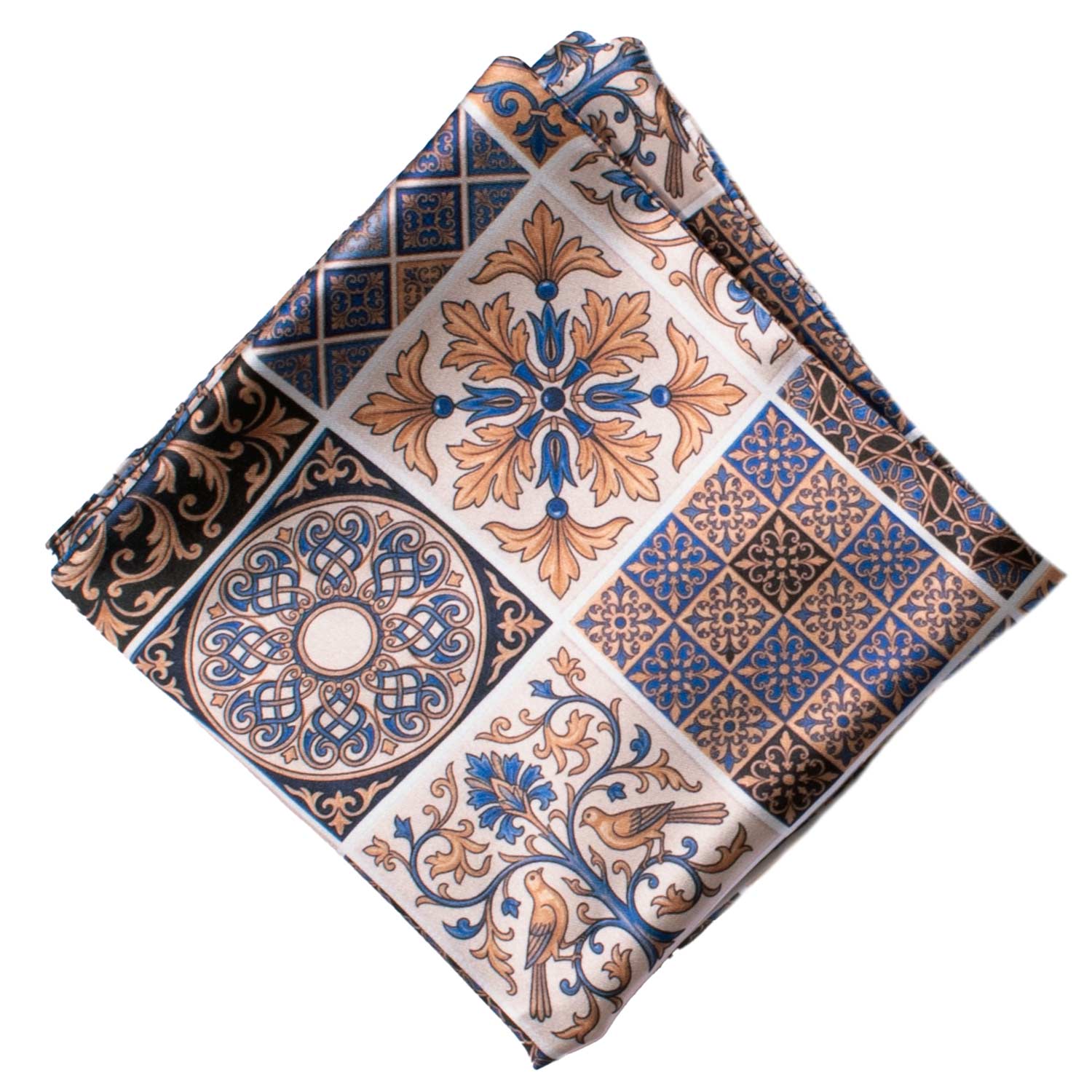 Fazzoletto da Taschino Siciliano Double-Face Stampa di Raso con Maioliche Multicolor POCS22 Made in Italy Graffeo Cravatte Rombo