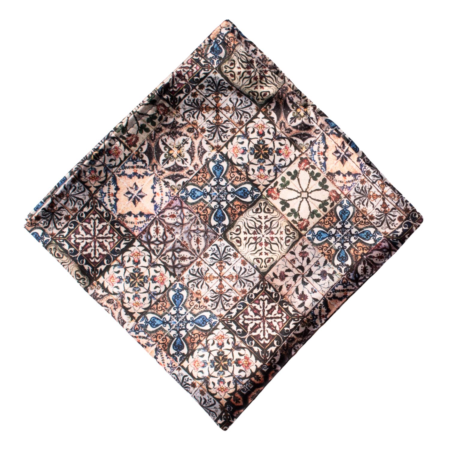 Fazzoletto da Taschino Siciliano Stampa di Raso con Maioliche Multicolor POCS5 Made in Italy Graffeo Cravatte Rombo