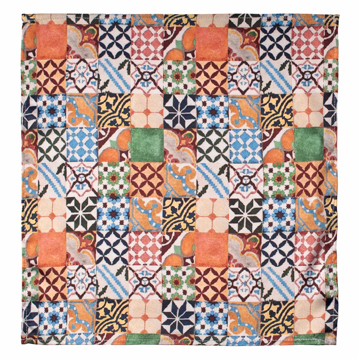 Fazzoletto da Taschino Siciliano Stampa di Raso con Maioliche Multicolor POCS7 Made in Italy Graffeo Cravatte