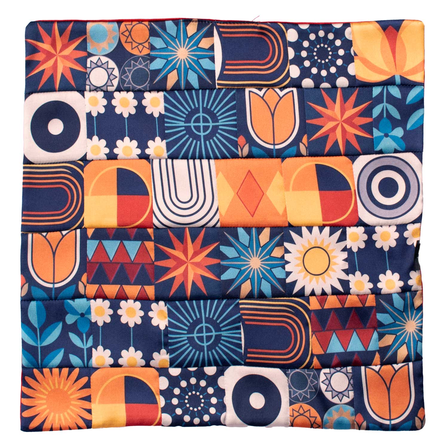 Fazzoletto da Taschino Siciliano di Seta Vintage Patchwork con Maioliche Multicolor POCP131 Made in italy Graffeo Cravatte