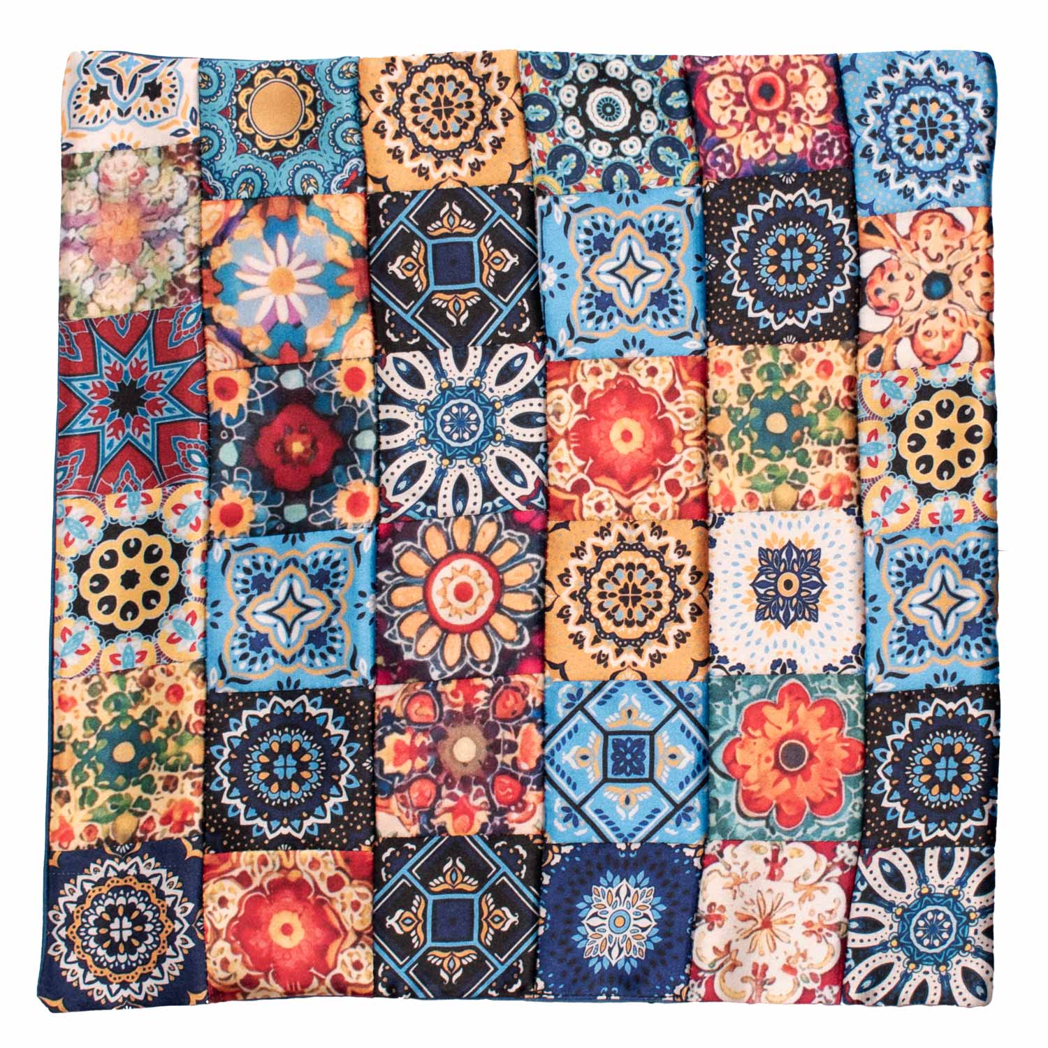 Fazzoletto da Taschino Siciliano di Seta Vintage Patchwork con Maioliche Multicolor POCP132 Made in Italy Graffeo Cravatte