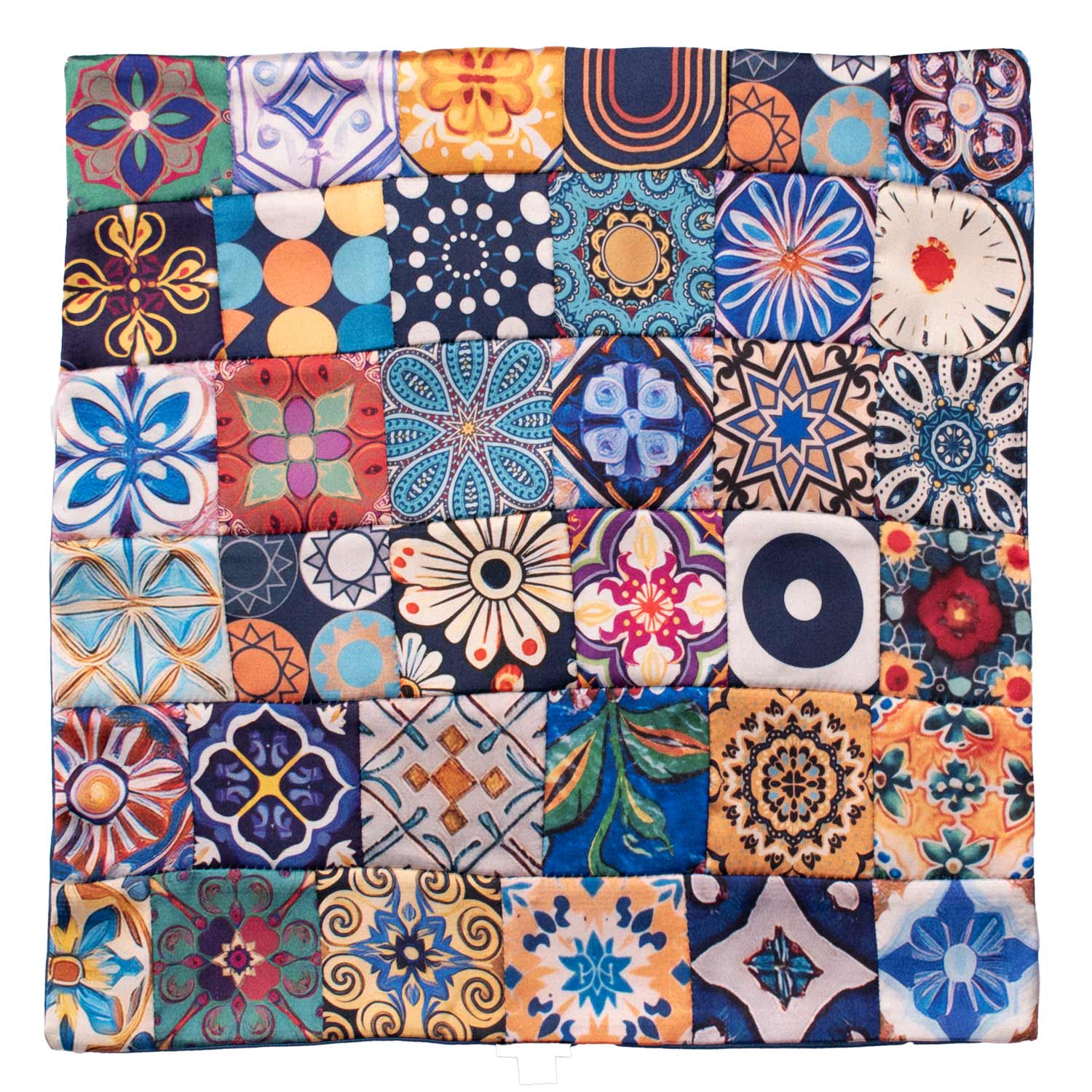 Fazzoletto da Taschino Siciliano di Seta Vintage Patchwork con Maioliche Multicolor POCP136 Made in Italy Graffeo Cravatte