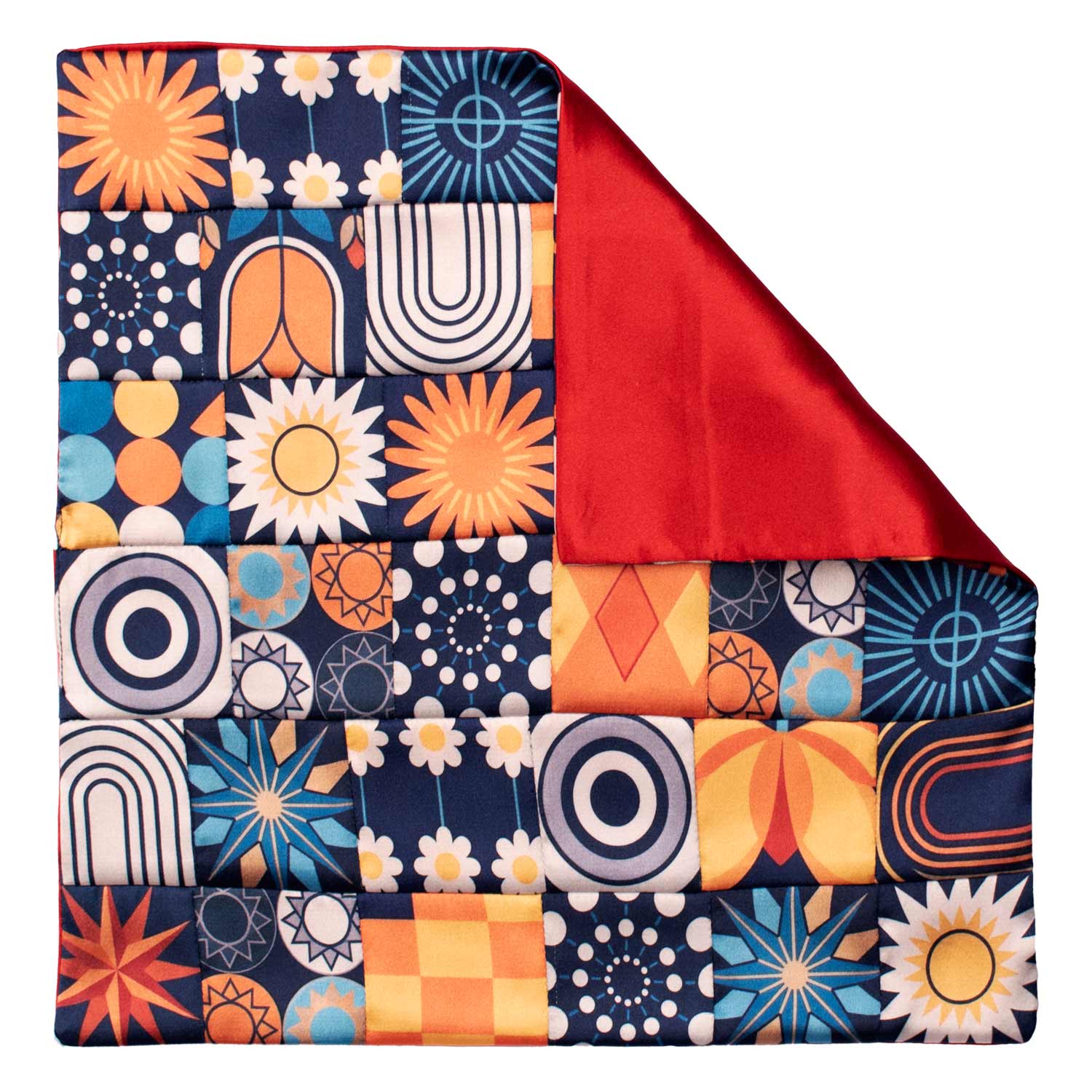 Fazzoletto da Taschino Siciliano di Seta Vintage Patchwork con Maioliche Multicolor POCP137 Made in Italy Graffeo Cravatte Retro