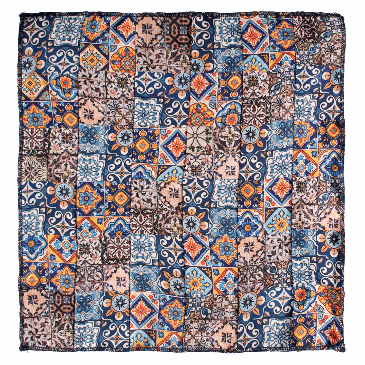 Fazzoletto da Taschino Siciliano di Seta Vintage Patchwork con Maioliche Multicolor POCP82 Made in Italy Graffeo Cravatte