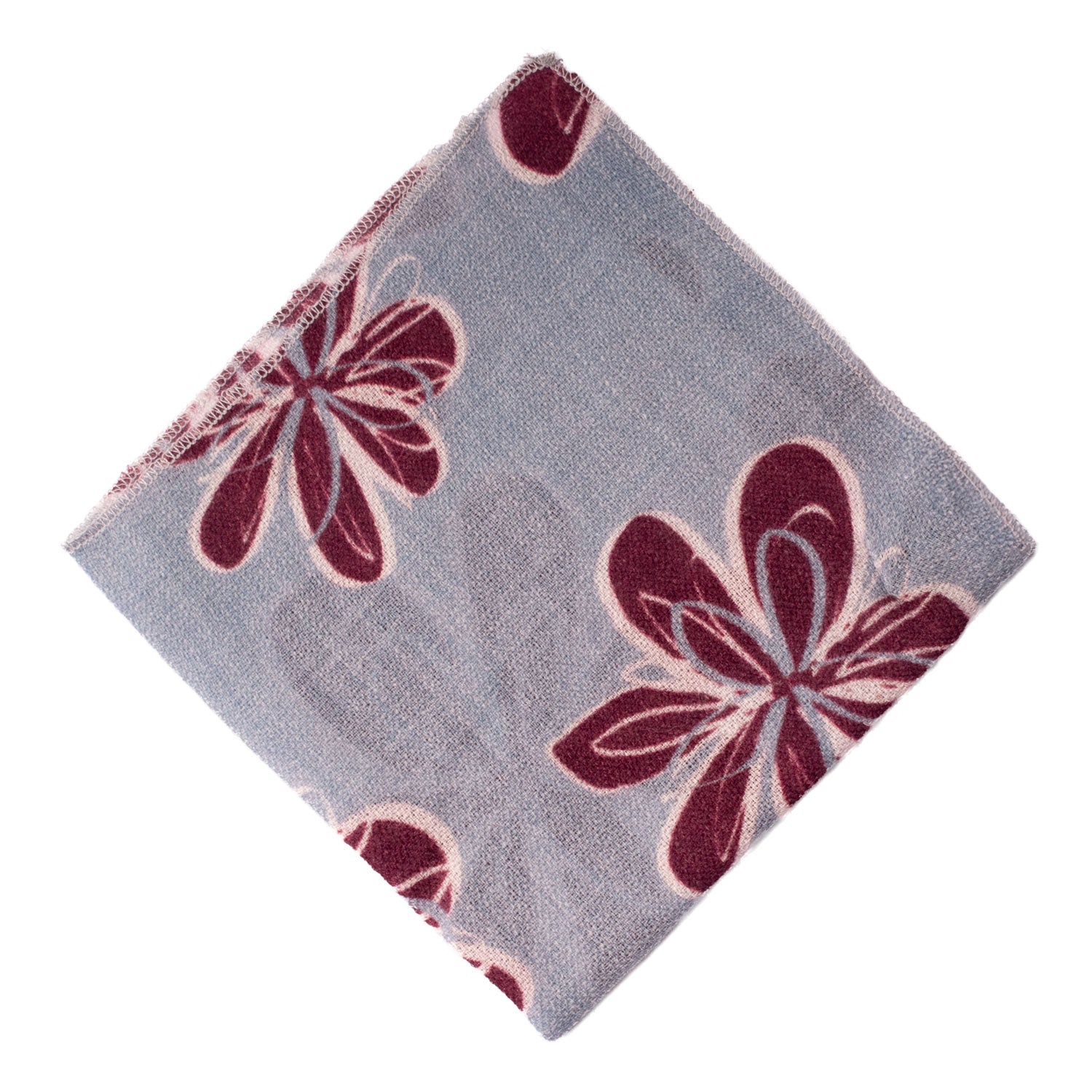 Fazzoletto da Taschino Vintage di Cashmere Azzurro Polvere a Fiori Borgogna Rosa POCV115 Made in Italy Graffeo Cravatte Rombo