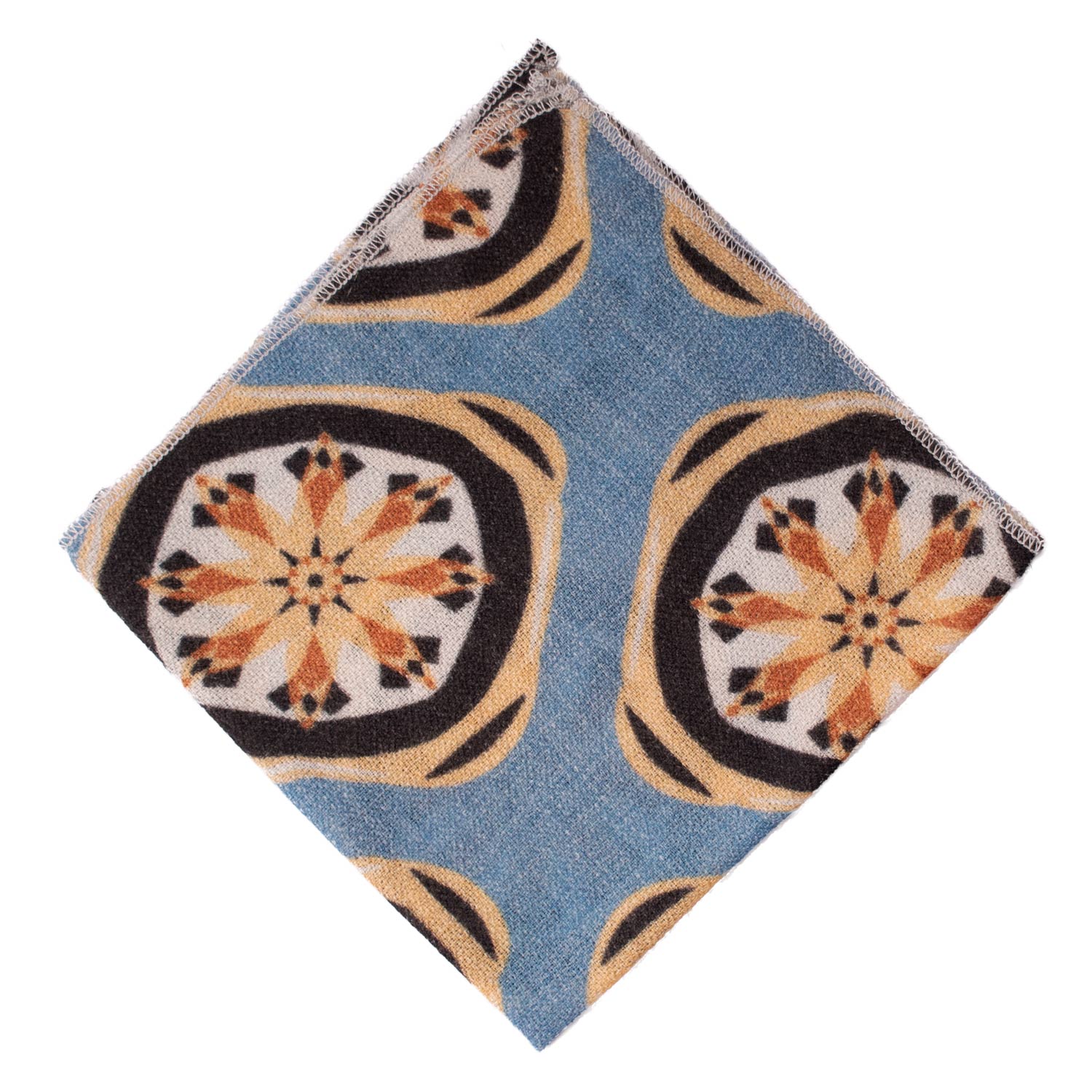 Fazzoletto da Taschino Vintage di Cashmere Celeste Fantasia Multicolor POCV144 Made in Italy Graffeo Cravatte Rombo