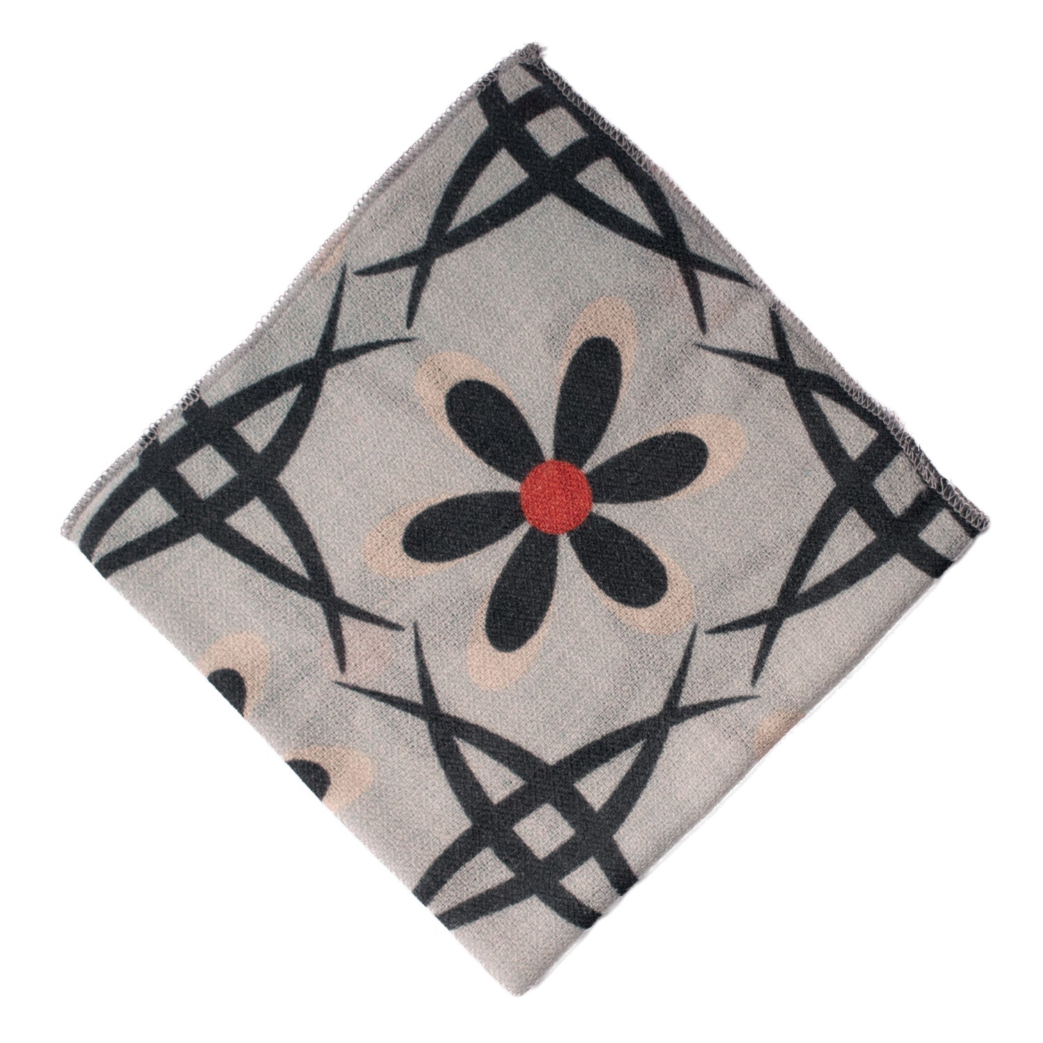 Fazzoletto da Taschino Vintage di Cashmere Grigio Chiaro Fantasia Grigio Scuro Bianca Rossa POCV128 Made in Italy Graffeo Cravatte Rombo
