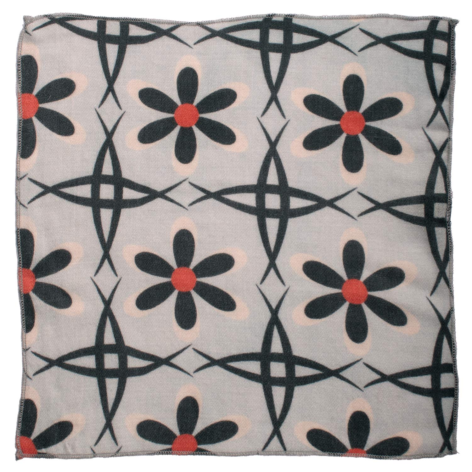 Fazzoletto da Taschino Vintage di Cashmere Grigio Chiaro Fantasia Grigio Scuro Bianca Rossa POCV128 Made in Italy Graffeo Cravatte