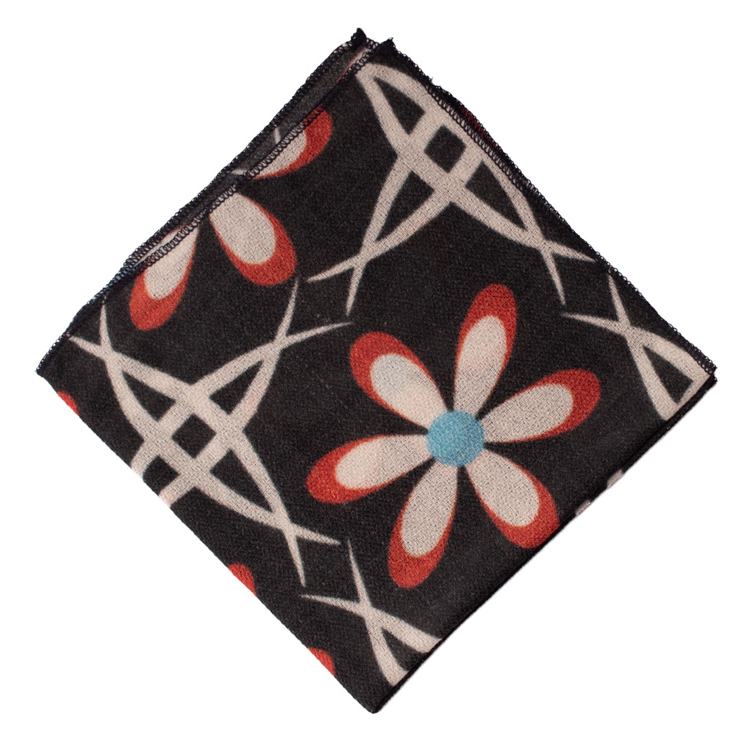 Fazzoletto da Taschino Vintage di Cashmere Grigio Scuro Fantasia Rossa Bianca Celeste POCV123 Made in Italy Graffeo Cravatte Rombo